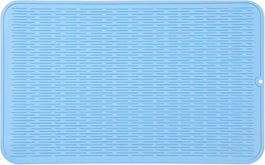 Silicone Dish Drying Mat for Multiple Usage,Easy clean,Eco-friendly,Heat-resistant Silicone Mat for Kitchen Counter or Sink,Refrigerator or Drawer Liner Light Blue 3XL 28 inches x 18 inches