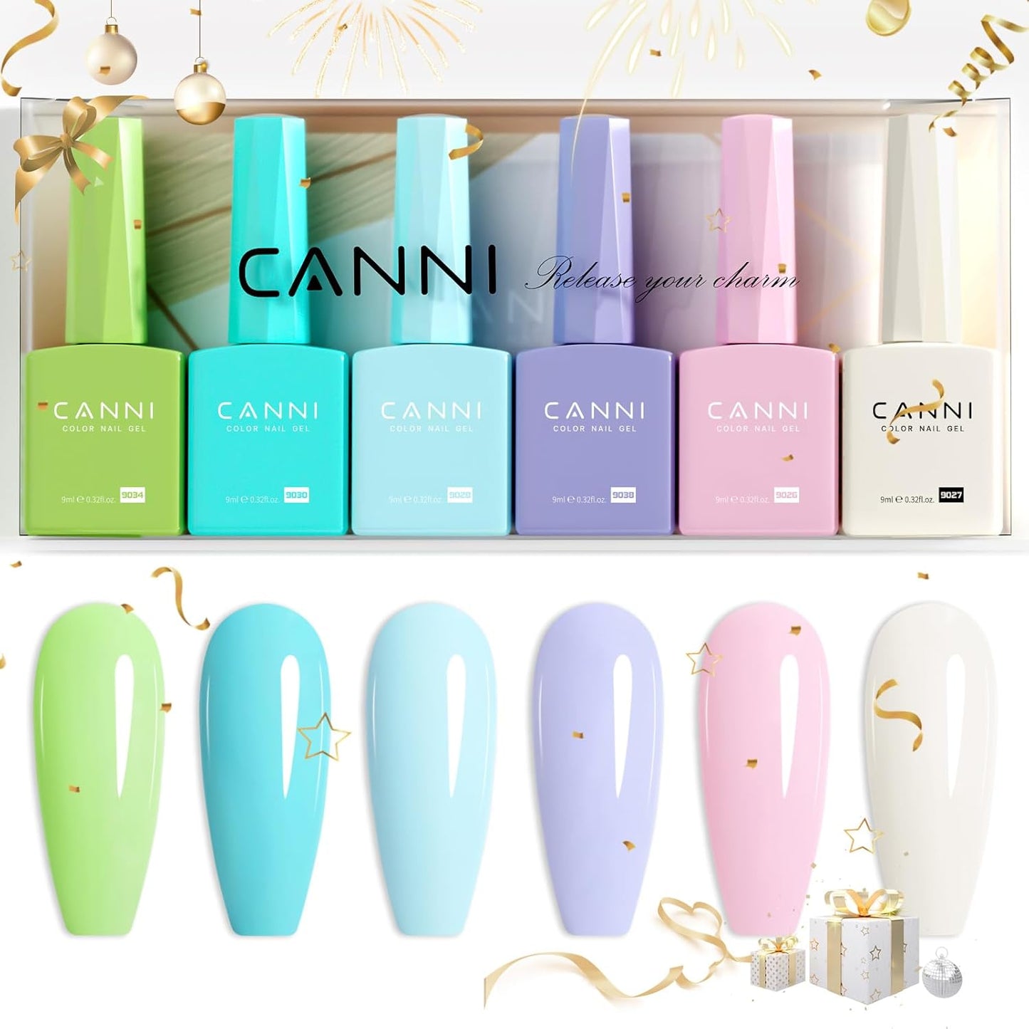 CANNI 6Pcs 9ml Hema-Free Gel Nail Polish Set- Green Blue Purple Pink Milky White Colors Gel Polish Kit, Soak Off LED Nail Gel Manicure Kit DIY at Home Salon Gifts for Women Girls