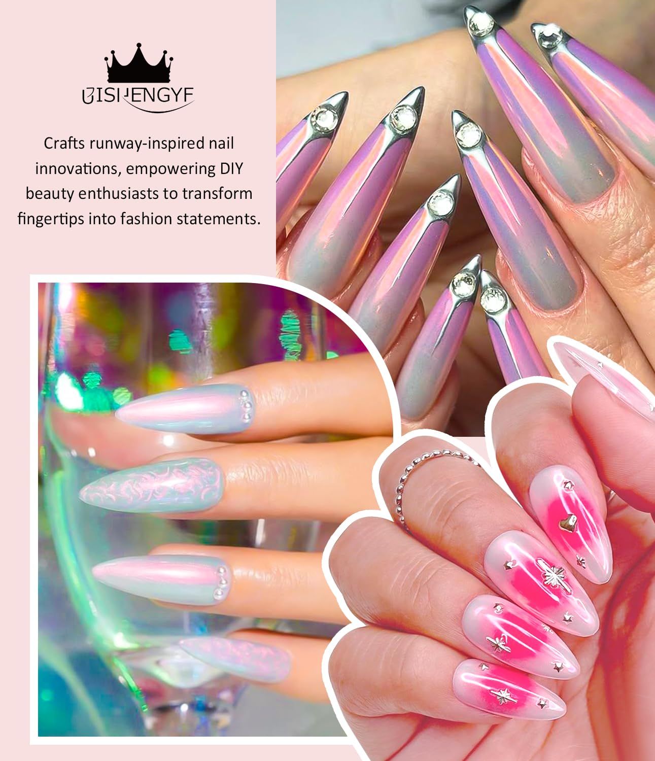Chrome Nail Powder -【Fairy Effect】Pink Chrome Nail Powder Aurora Mermaid Iridescent Chrome Powder For Nails, Pink Chrome Powder Metallic Mirror Glitter Pigment Dust For Manicure Decoration