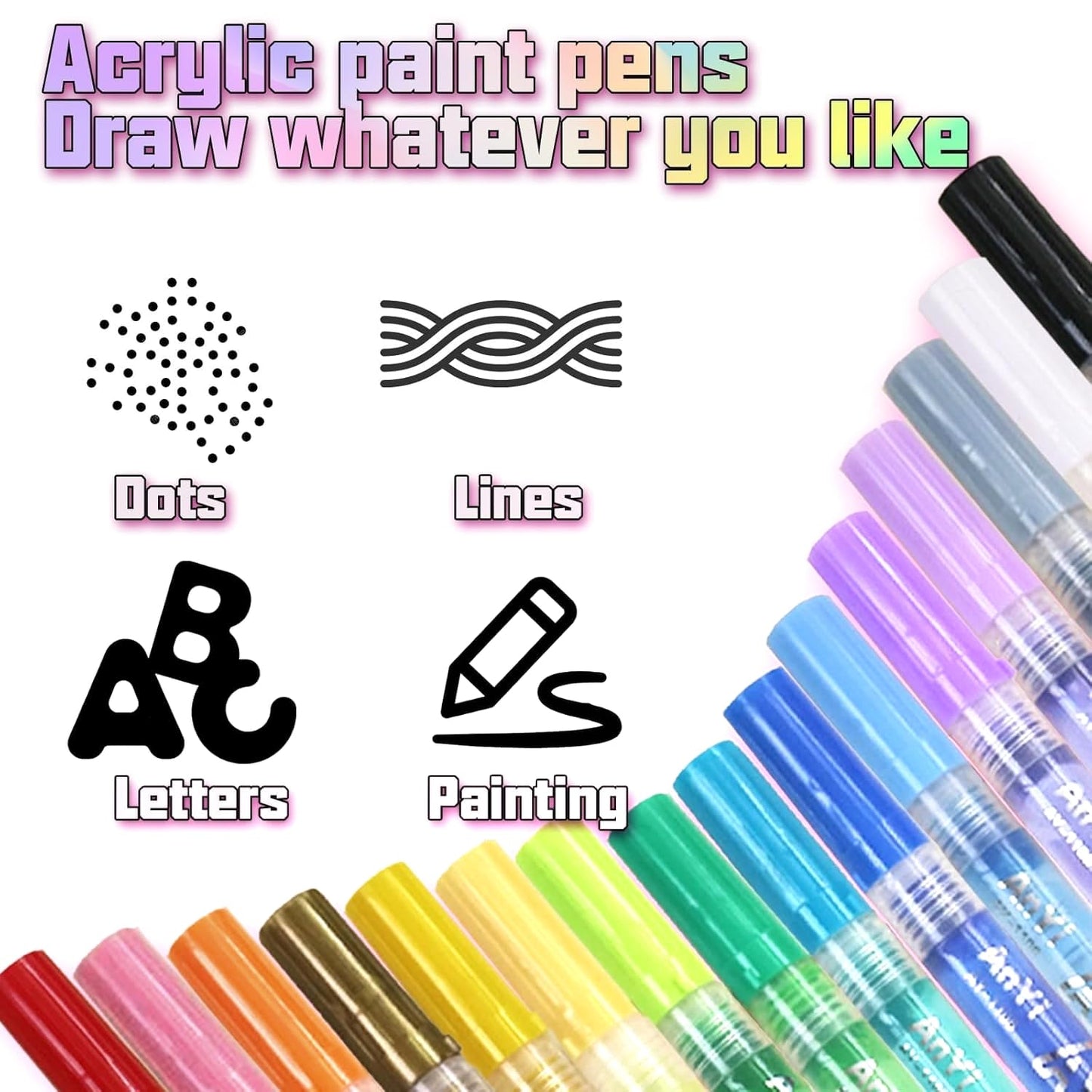 Nail Art Pens, 16 Colors Acrylic Nail Paint Pens Kit Quick Drying, 3D Gel Nail Polish Pen Graffiti Dotting Drawing Painting Liner Manicure for Home and Salon DIY