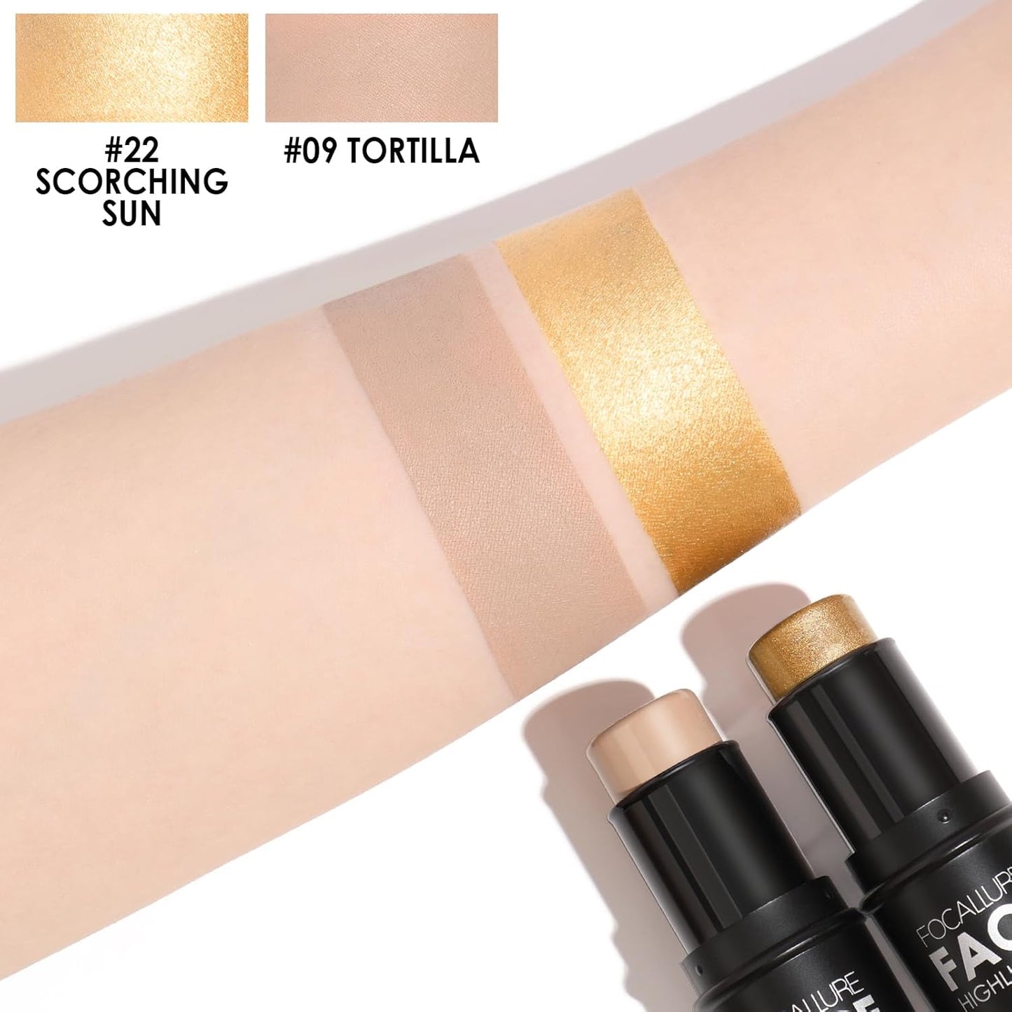 FOCALLURE 2 Pcs Mineral Cream Contour Stick,Moisturize Highlighter and Bronzer Pen,Non Stick Face Brightens & Shades Pencil,Long Lasting & Smooth Gliding Face Illuminator Makeup,22+09