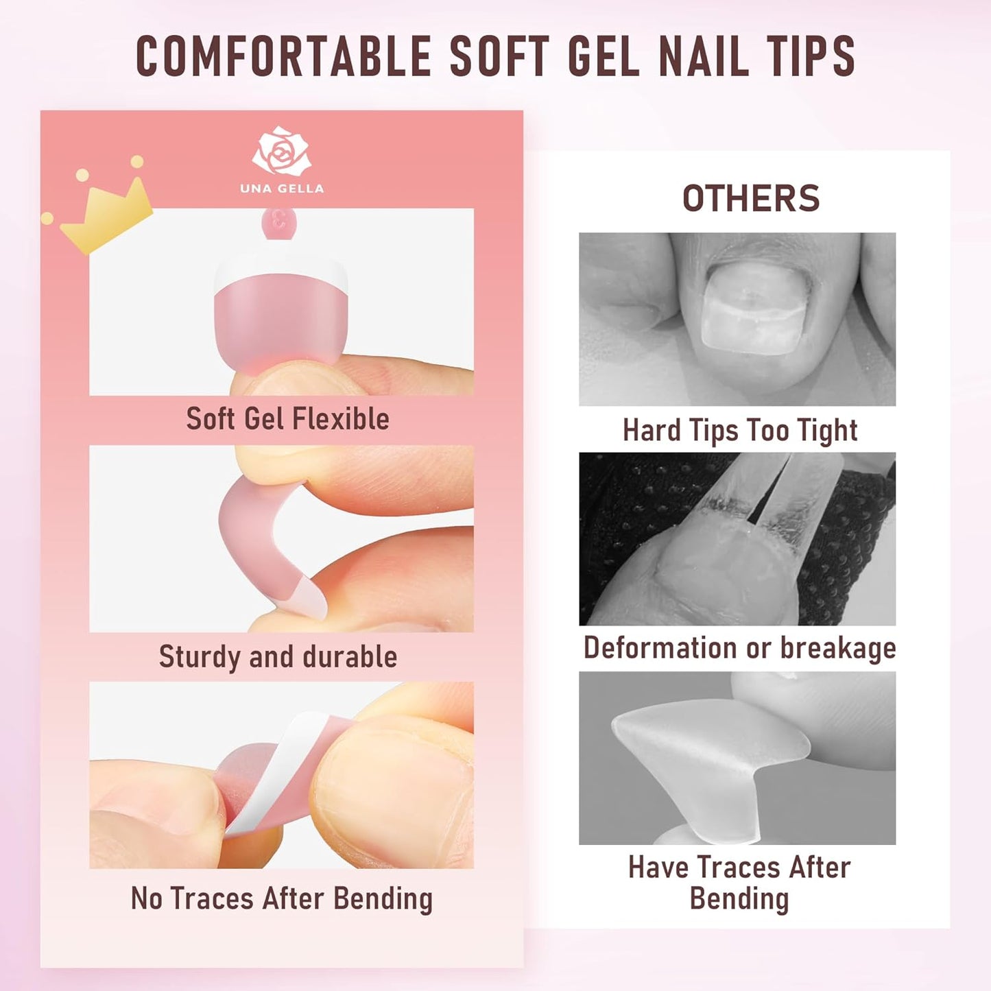 UNA GELLA French Toe Nail Press Ons 312pcs Peach Pink Full Cover Toe Nail Tips Press On Nails Soft Gel Fake Toe Nails Tips Gel Toe Nail Tips Fake Acrylic Toenails for Nail Extensions 12 Sizes
