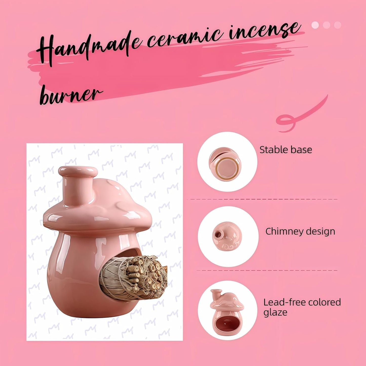 Mushroom Incense Holder, Ceramic Palo Santo Holder Burner & Sage Holder - Mini Tabletop Chiminea Burner Tray with Ash Catcher, Cute Mushroom Decorations for Spiritual Meditation & Yoga