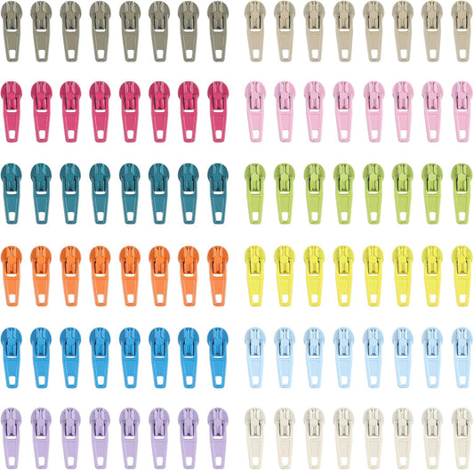 DOITEM 96Pcs Zipper Repair Kit Zipper Replacement 3# Zipper Pull Rescue Kit for Clothing Jackets Purses (12 Colors)