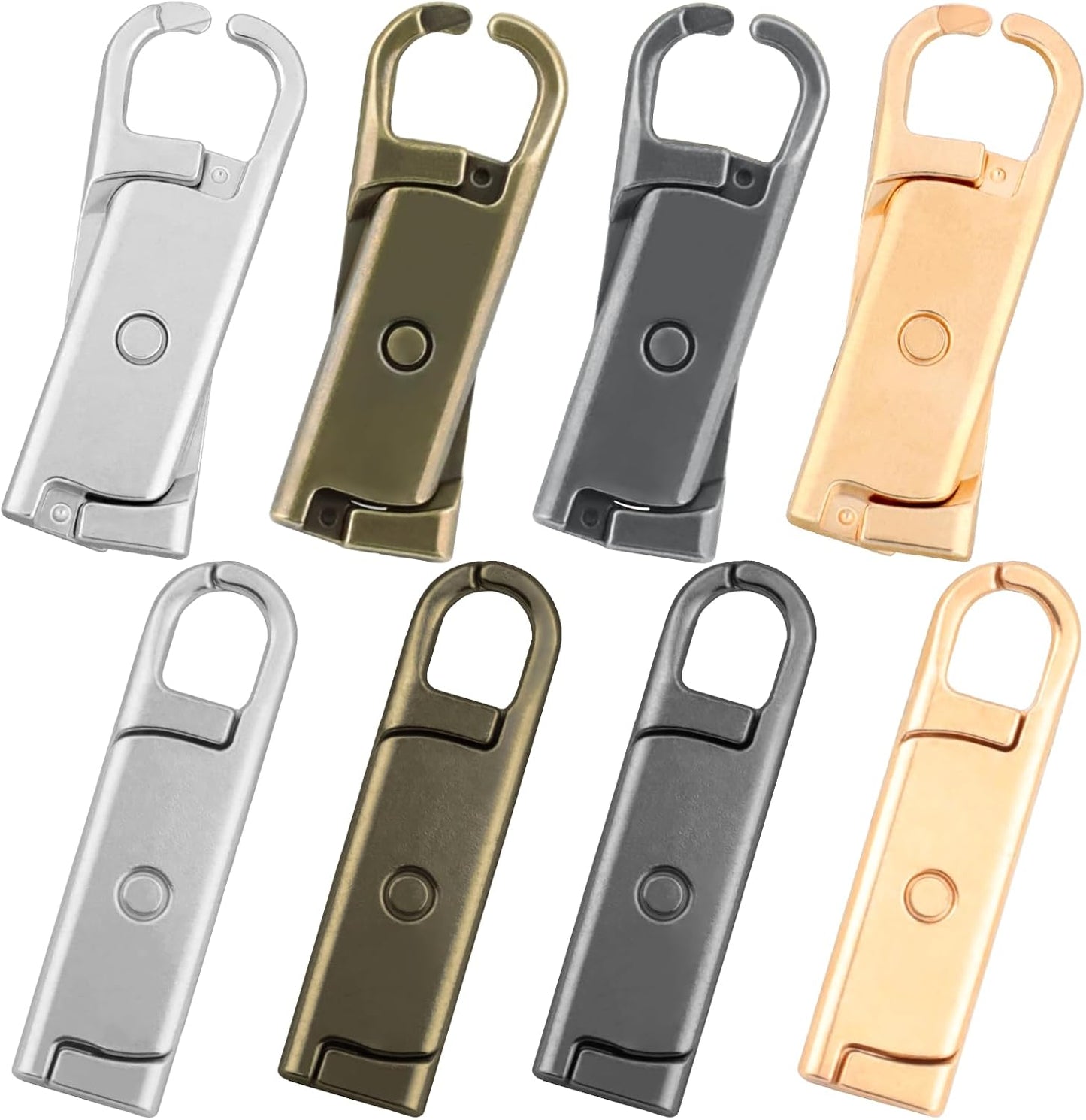 Zipper Pull Replacement (Upgraded)，8 Pcs Detachable Replacement Zipper Pull Tabs for Luggage Clothing Jackets Backpacks Boots Purse Coat(Silver, Bronze, Gold, Gun Black)