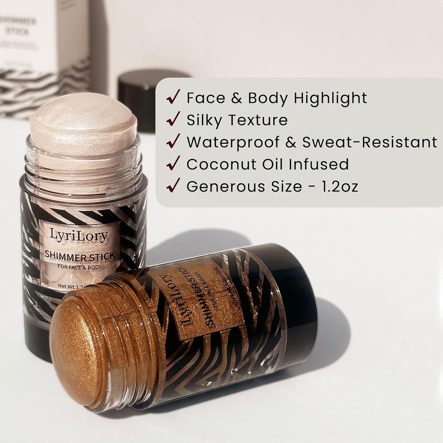 Highlighter Stick, Multi-Use Shimmer Makeup, Creamy Highlighter Makeup Stick with Hydrating Coconut Oil, Easy Blend for a Bronzy Radiant Glow, For Face & Body | 1.2oz | Copper Shimmer