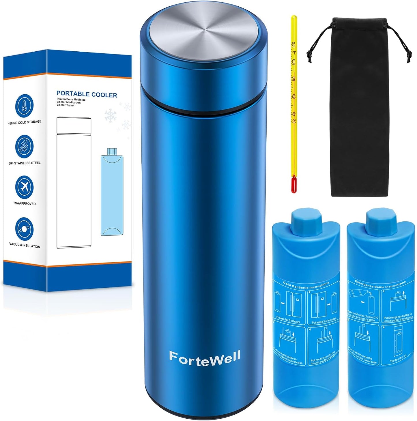 Insulin Cooler Travel Case TSA Approved – 60H Insulin Pen Cooler for 2-3 Pens – Medication Travel Case with Ice Packs, Ideal for Diabetes Care & Injection Storage (Blue)