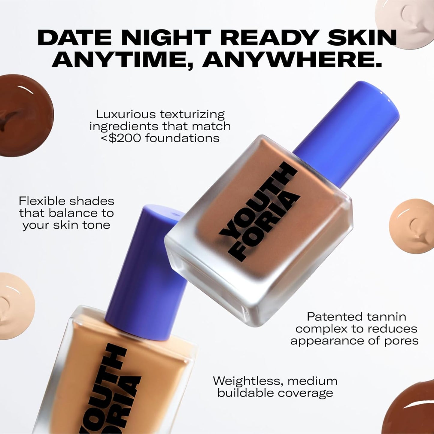 Youthforia Date Night Skin Tint Serum Foundation, Light-Medium Coverage, Hydrating Formula, Vegan & Cruelty-Free, 450 Deep - Neutral with Warm Undertones