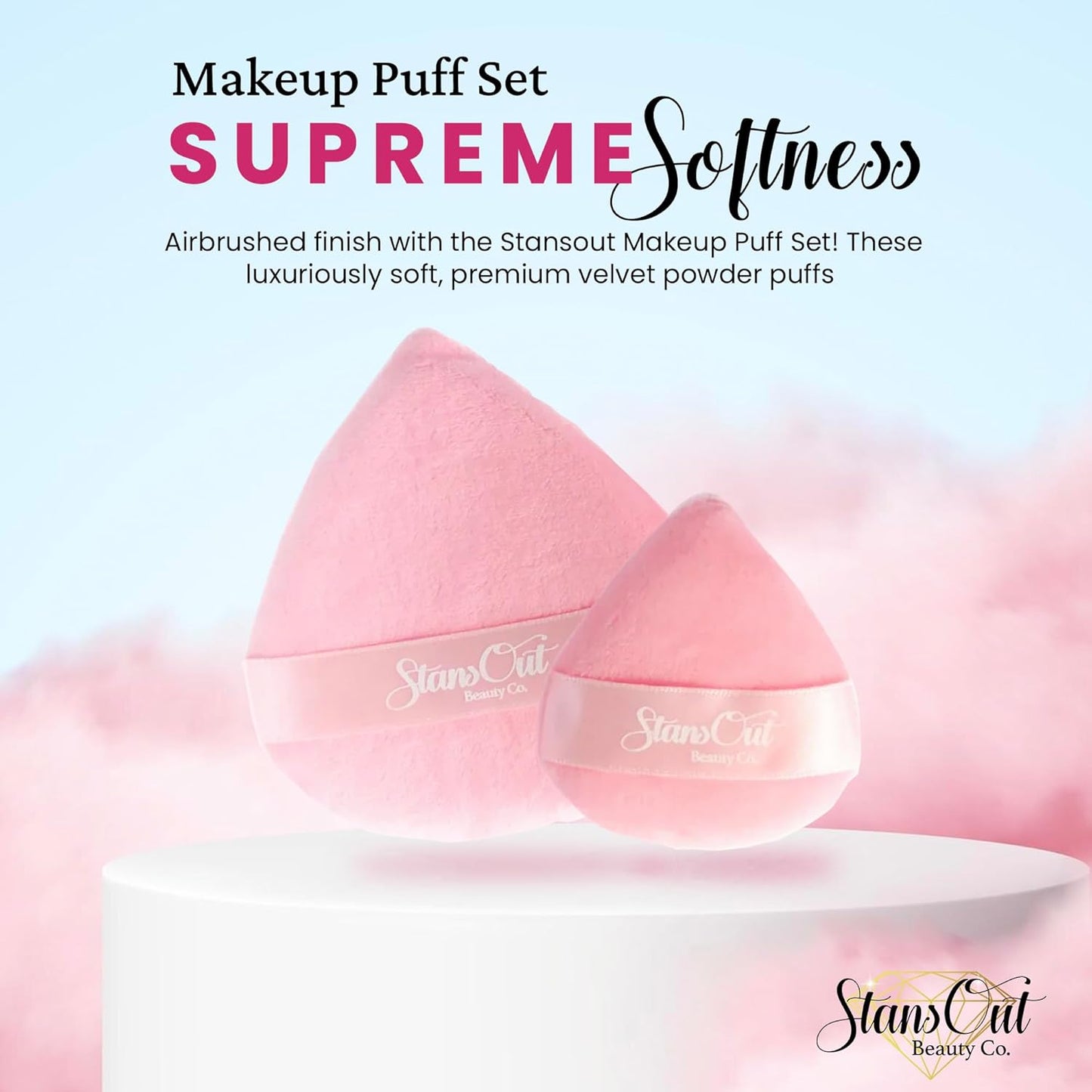 StansOut Beauty Velvet Makeup Puff Set (2-Pack) - Luxuriously Soft Powder Puffs for Seamless Face Makeup Application - Premium Quality - Perfect for Flawless On-the-Go Touch-Ups