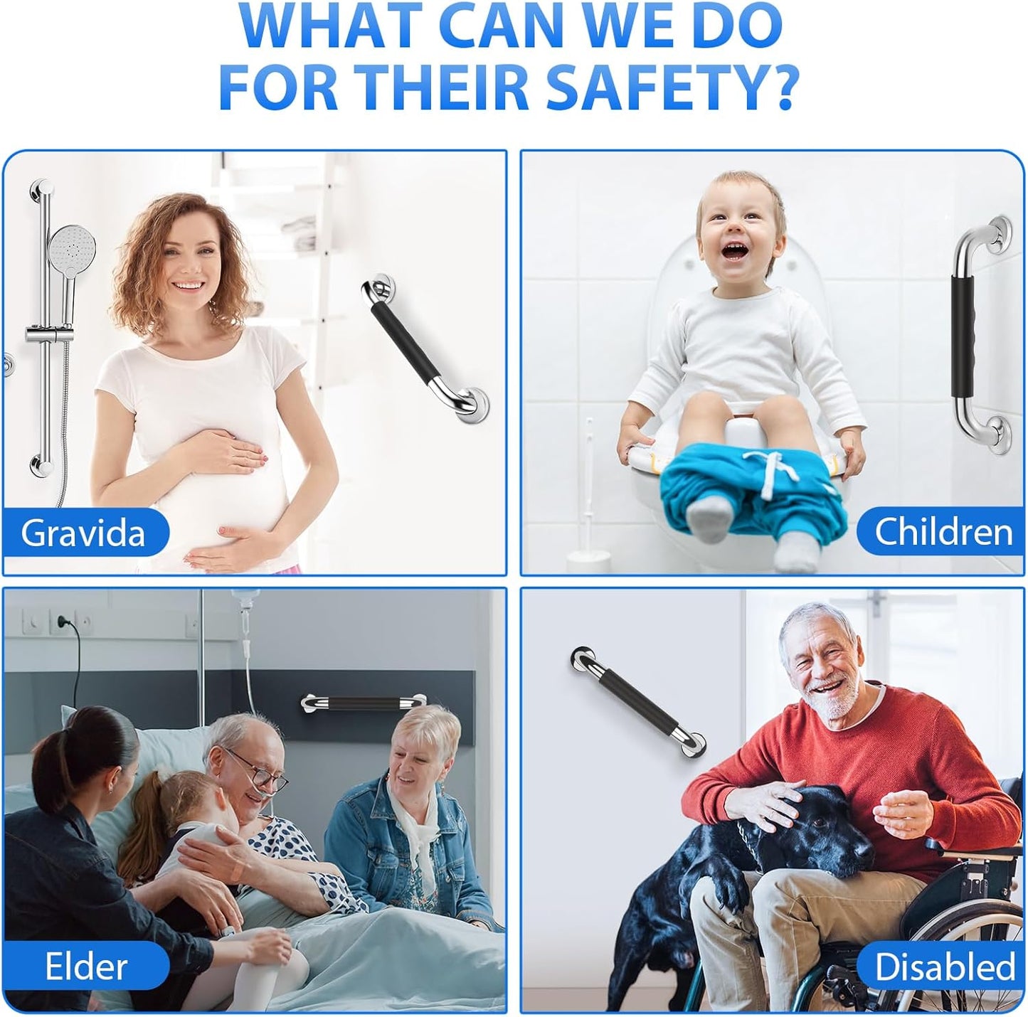 2 Pack 16 Inch Grab Bars for Bathtubs and Showers, Anti Slip Handicap Grab Bars for Shower, Safety Bath & Toilet Rail for Elderly Senior, Shower Handle Disability Assist Bathroom Handrail