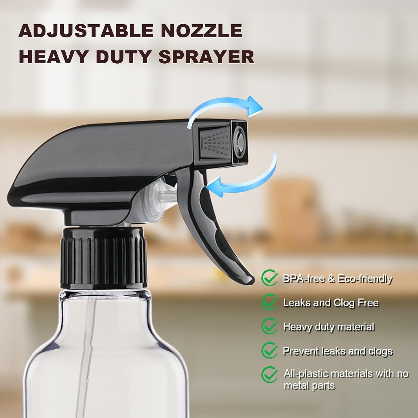 Spray Bottles Plastic Spray Bottle for Hair Mist/Stream Heavy Duty Empty Spray Bottles for Cleaning Solutions, Plants, Cooking (12oz-Blackclear+nozzle)