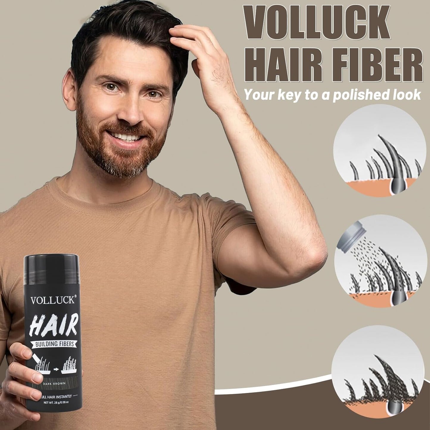 VOLLUCK Hair Fibers for Thinning Hair, Instant Coverage Hair Building Fibers for Women and men, Natural Hair Powder for Conceal Hair Loss 28 g (Dark Brown)