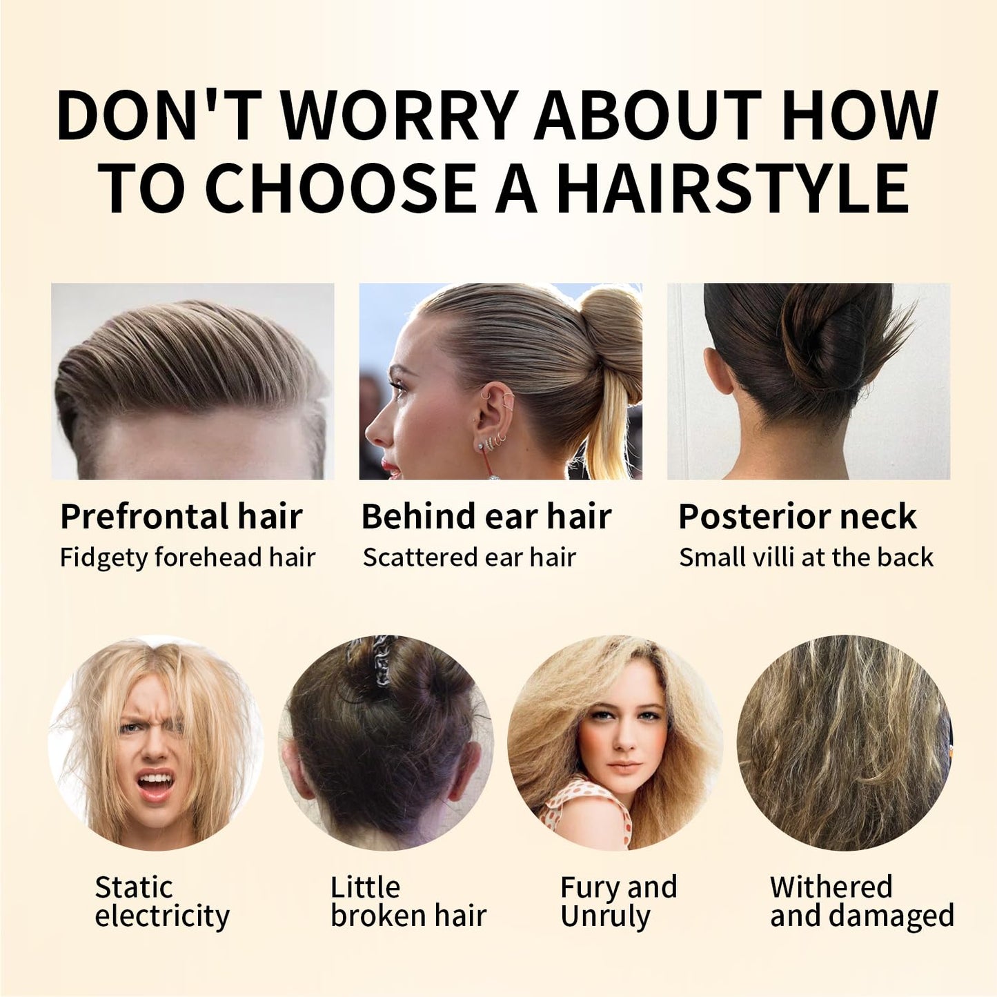 Hair Wax Stick Set for Flyaways, Slick Back Hair Finishing Tool Kit - Edge Brush Rat Tail Comb Set, Topsy Tail Tool - 10 Pcs