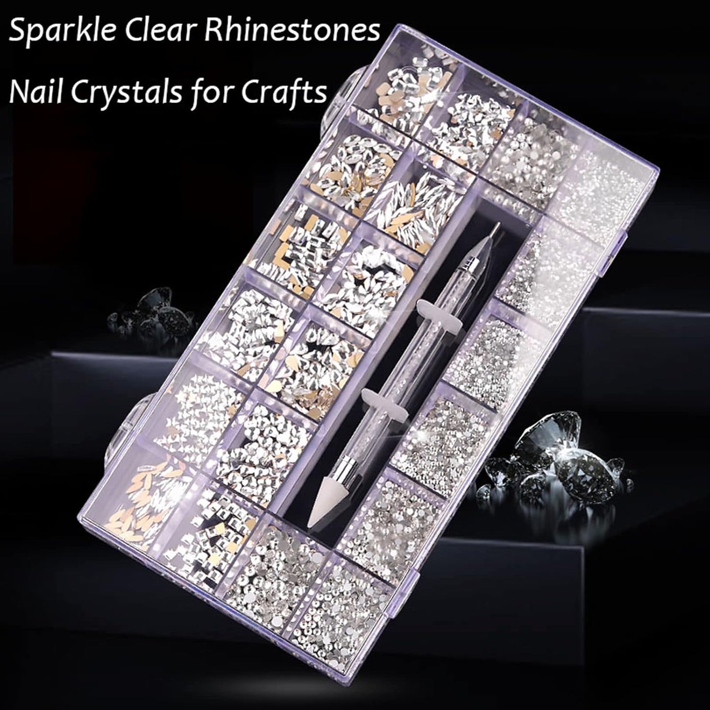 Nail Art Rhinestones, Nail Gems and Rhinestones Kit with Wax Pencil Flatback AB Rhinestones for Nails, Crafts, Makeup, Face, Clothes, Shoes