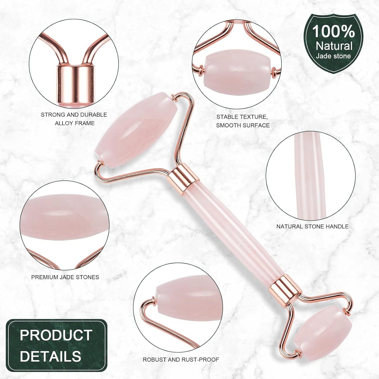 Jade Roller for Face, Facial Roller Massager Skin Care Tool, Gua Sha Facial Tools for Face, Neck, Eyes, Reduce Puffiness of The Skin (APink)