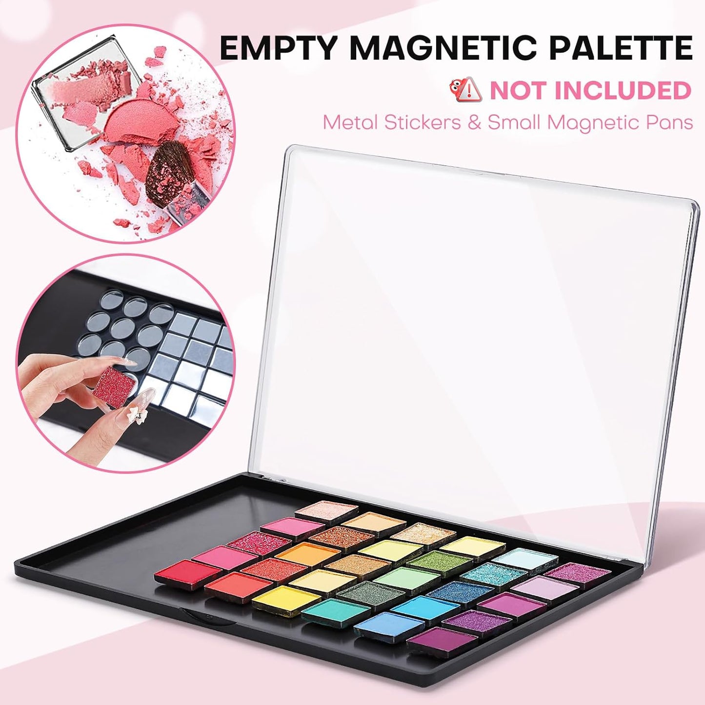 2PCS 9.25"x6.6" Large Empty Magnetic Makeup Palettes, Not Included Metal Sticker/Pans, XL Eyeshadow Pan Dispensing Storage Boxes, Compact & Portable Blush Lipstick Powder Palettes for DIY Cosmetics
