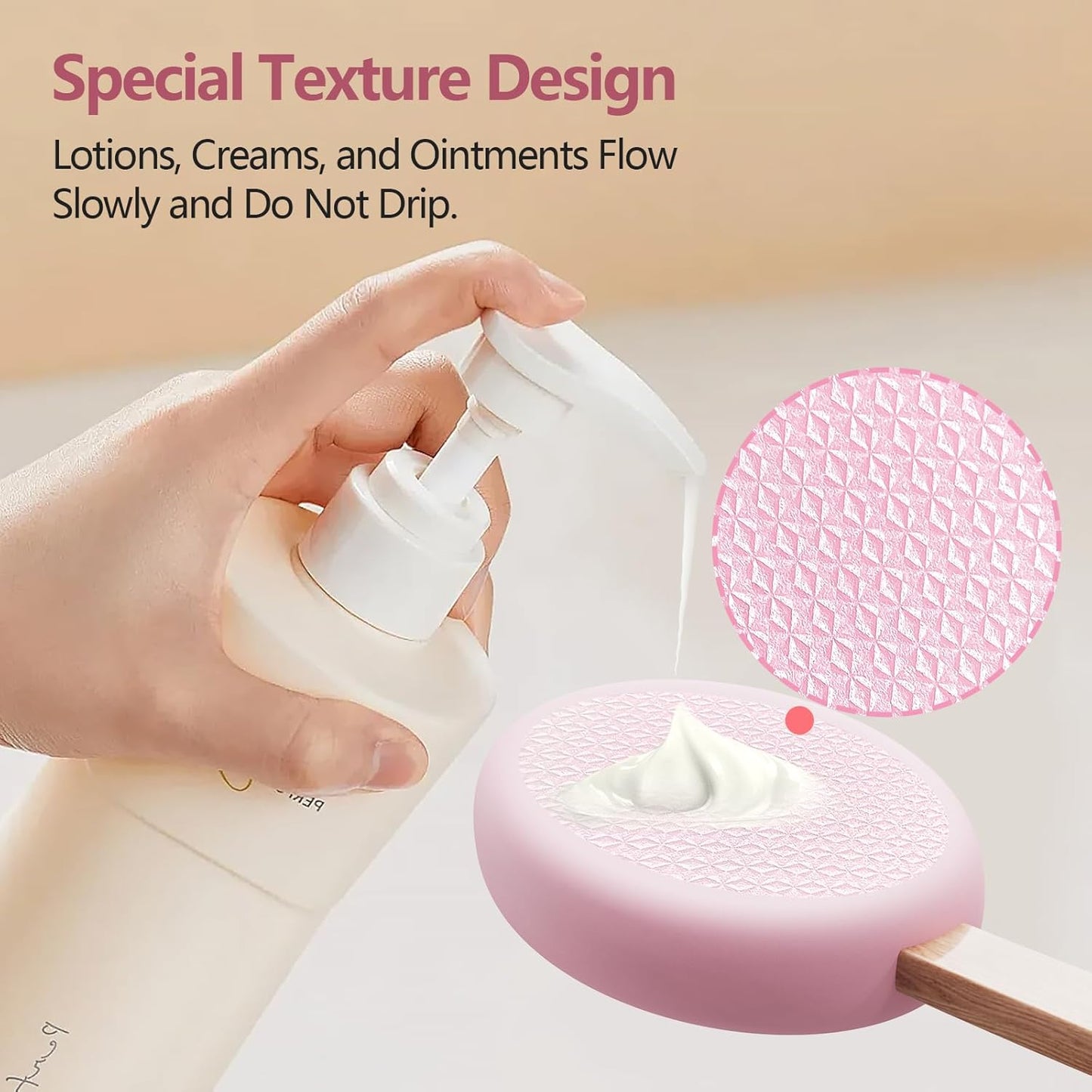 Lotion Applicator With 4 Replaceable Pads for Back, Self, Elderly, Women - Cream Medicine Applicator With 17" Curved Handle Easy to Target Back and Feet, Pink