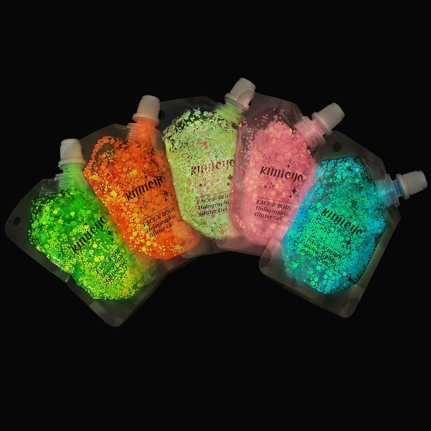 Holographic Face Glitter Gel Body Shimmer Makeup for for Hair, Face, Clavicle, Arm, Nail, Eyeshadow, Long Lasting Waterproof Mermaid Sequins Party Glitter for Rave Festival, 1.35oz (Luminous Green)