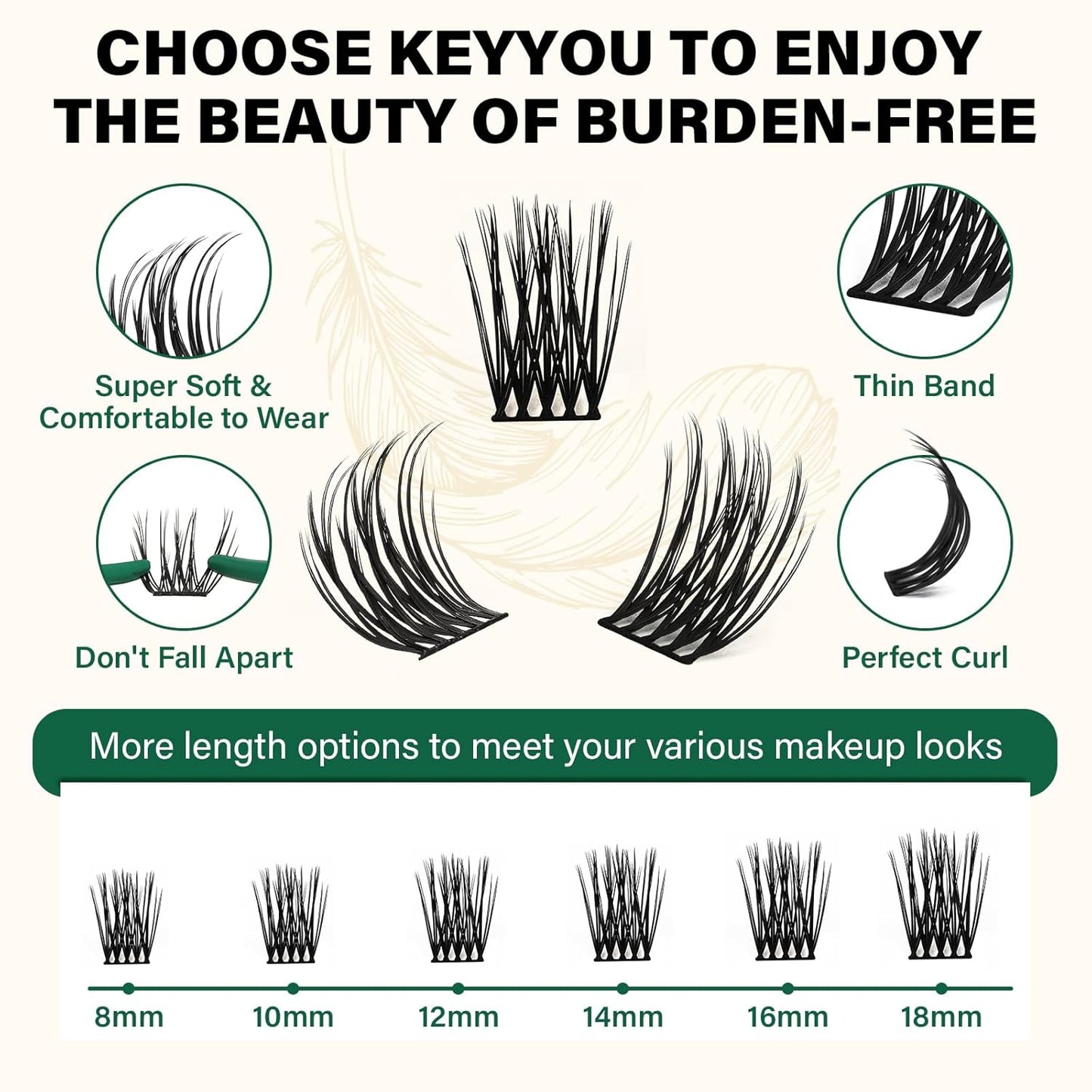 Lash Clusters 144pcs Individual Lashes D Curl 14mm Eyelash Clusters KEYYOU Air Touch Cluster Lashes Super Lightweight Soft Wispy Comfortable Easy DIY at Home(Air03-D-14mm)