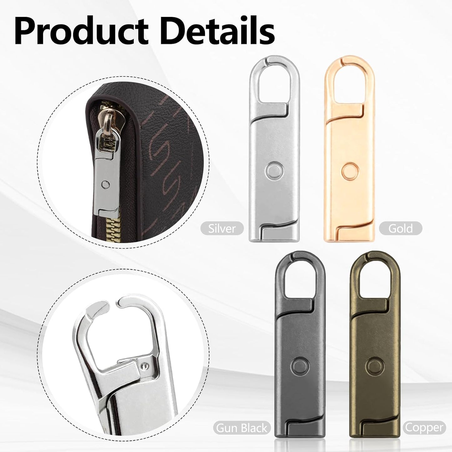 Zipper Pull Replacement (Upgraded Small Size)，8 Pcs Detachable Replacement Zipper Pull Tabs for Luggage Clothing Jackets Backpacks Boots Purse Coat(Silver, Bronze, Gold, Gun Black/Small)