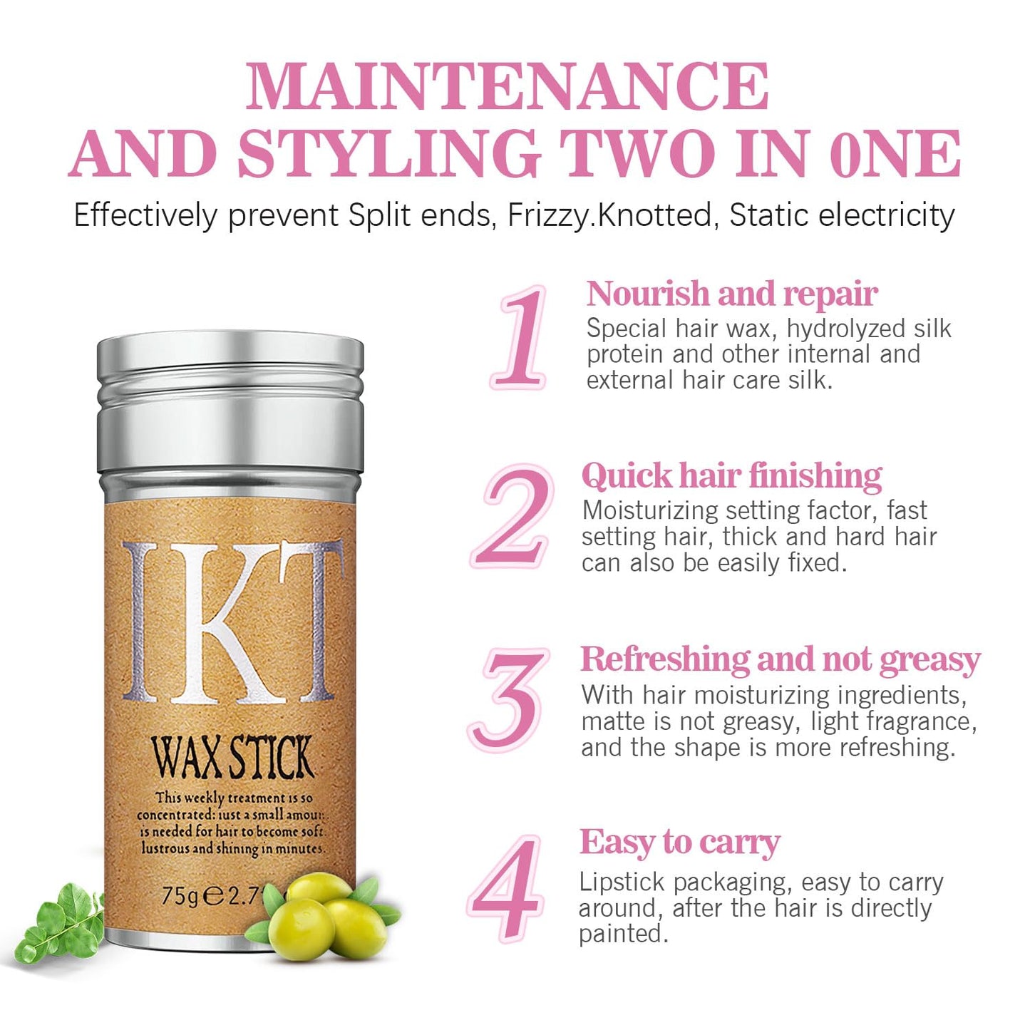 Hair Wax Stick Set (3 Pcs) - Edge Control, Styling Stick for Baby Hair and Wigs, Frizz-Fixing for Slick Finish