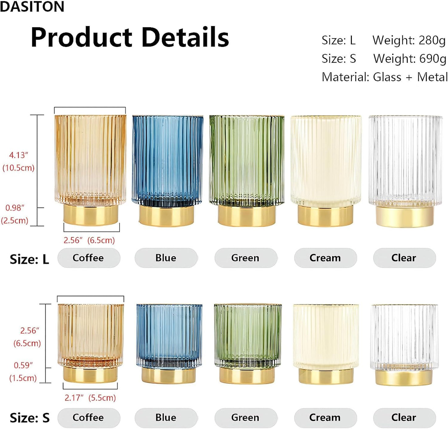 DASITON Makeup Brush holder Organizer,Crystal Cosmetic Makeup Brush Glass Brushes Storage Holder, Vintage Make Up Brush Cup Pen Pencil Holder striped vase(Coffee S)