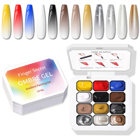 Sponge Pat Paint Nail Gel, Ombre Nails Gradient Gel Nail Blush Blooming Aura Nails Drawing Stripper Floral Painting DIY Nail Art, No Wipe, UV/LED Curing (12 Colors F)