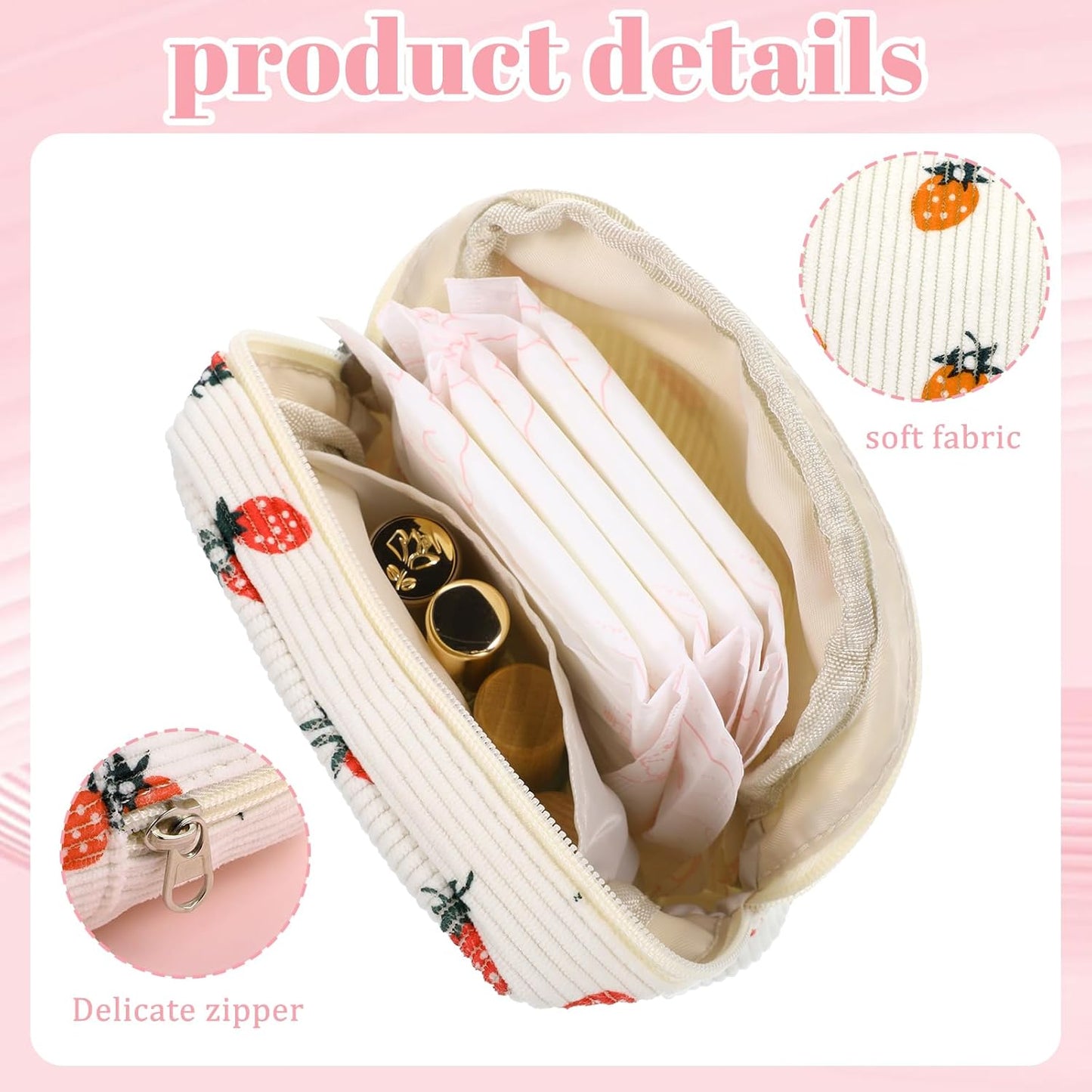 2 Pack Period Bag, Corduroy Cute Sanitary Napkin Storage Bag for Girls Women, Menstrual Pad Pouch Tampon Holder for Purse, Small Make Up Bags