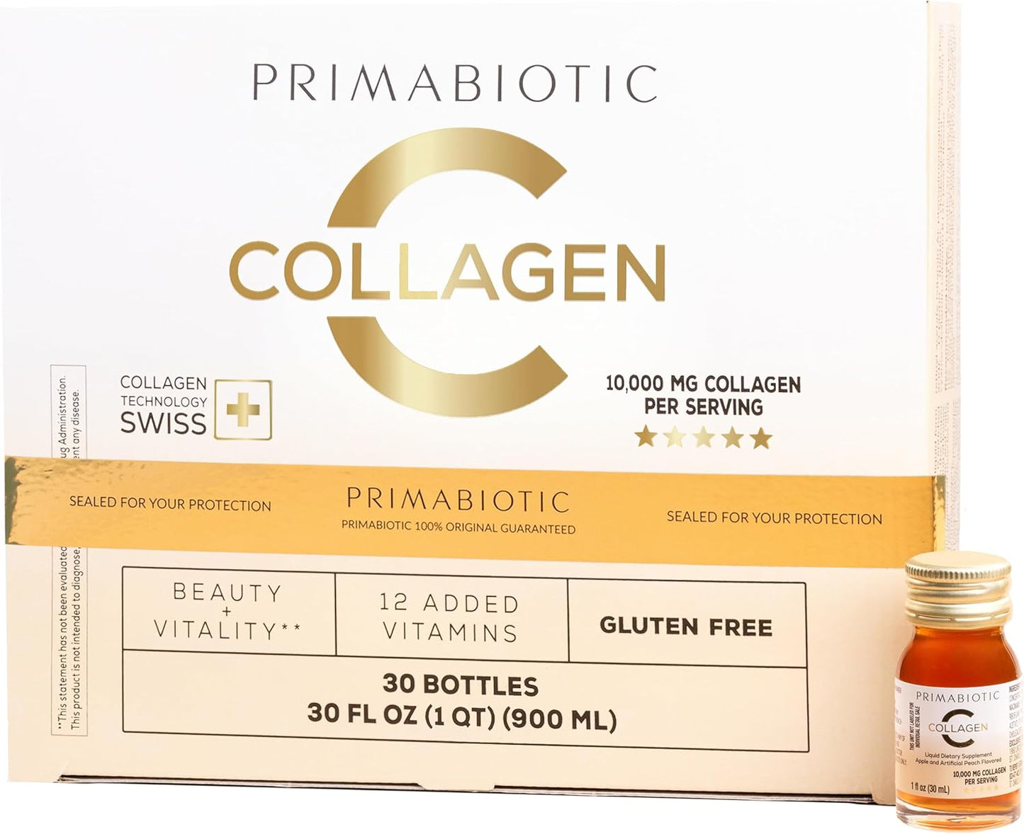 Liquid Collagen - High Collagen Content [10,000 Mg] Per Serving - Hydrolyzed Collagen and 12 Vitamins - Gluten Free- 900 Ml - Pack of 30 Bottles x 30 Ml (1)