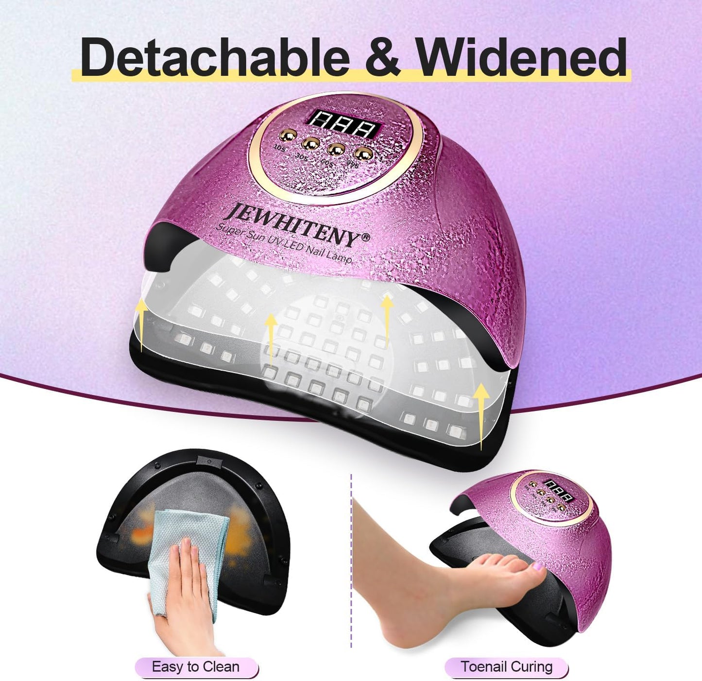 JEWHITENY Pink U V Gel Nail Lamp:LED Nails Curing Lamp with Automatic Sensor & 4 Timers Nail Light with 66 Lamp Beads