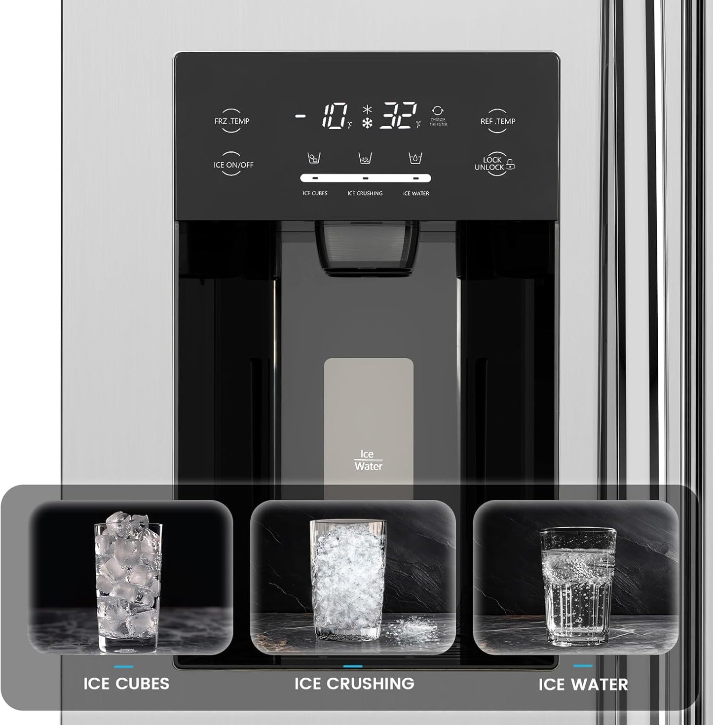 20 Cu.ft. Large Refrigerator Fridge, 2 French Door Stainless Steel with Water Dispensor, Ice Maker for the Kitchen