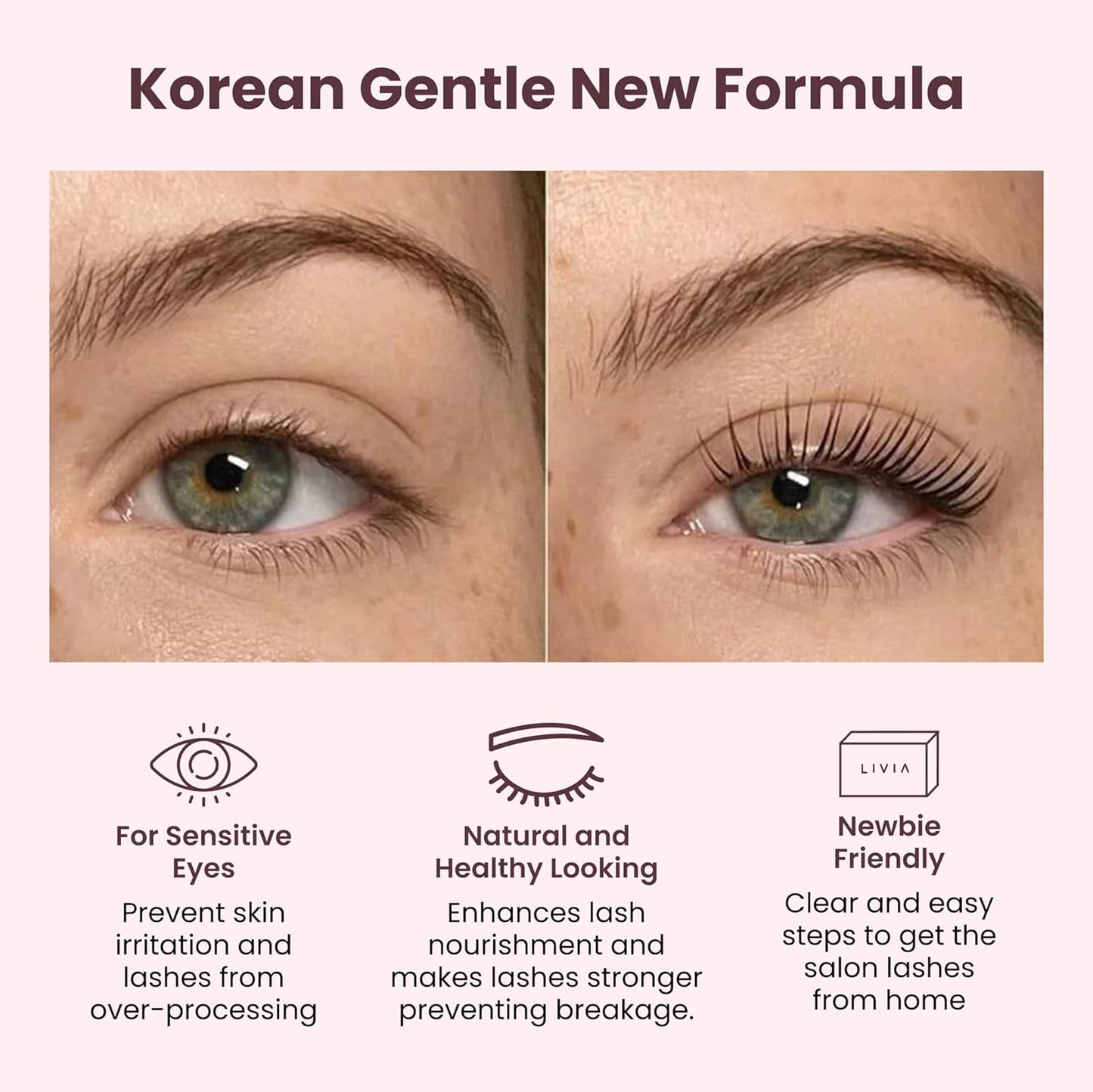 LIVIA Korean Lash Lift and Black Color Kit- DIY Curled and Darker Lashes for 8 Weeks- Gentle Improved Formula- Nourishes Lashes and Support Lash Growth