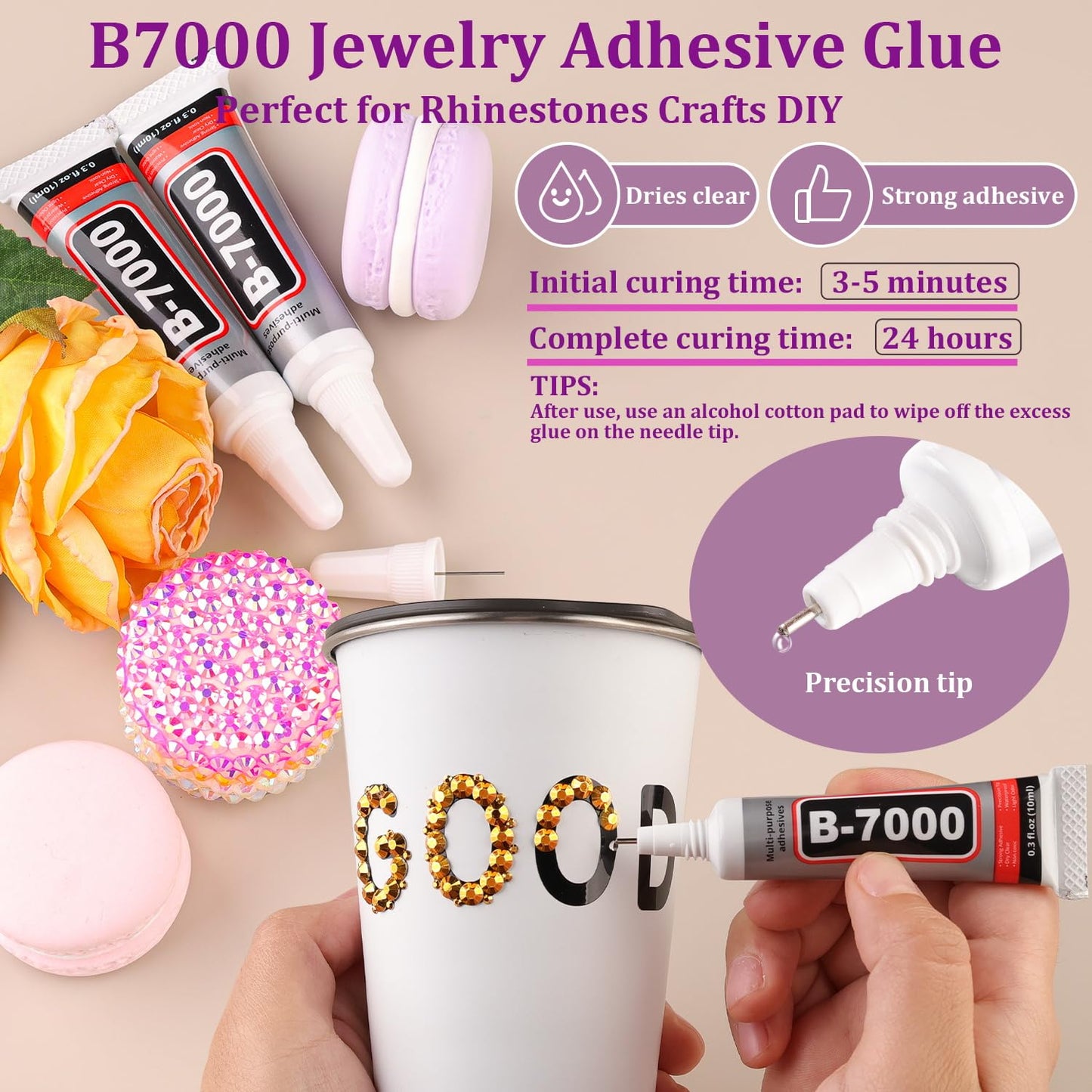 Resin Jelly Rhinestones for Crafting with B7000 Jewelry Glue, 2 Boxes Gold Flatback Crystals with 3Pcs 10ml Glue, Bedazzling Non Hotfix Gems for DIY Tumblers Clothing Shoes Manicure