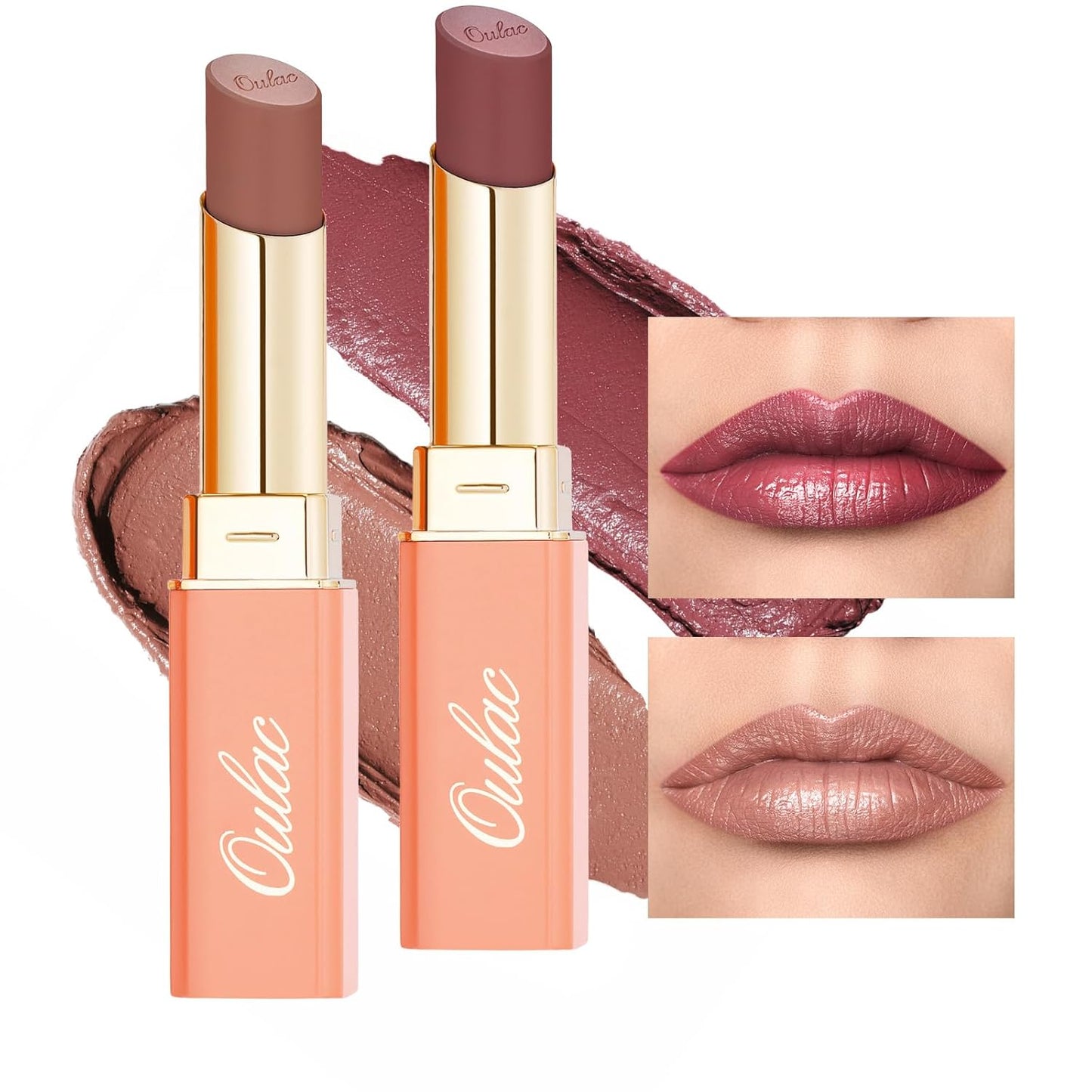 Oulac Satin Lipsticks for Women Set - Matte Lipstick, Full Coverage Lip Color, Satin Matte Finish, Cream Texture, Hydrating, Infused with Hyaluronic Acid, 4g*2 SG04+SG08