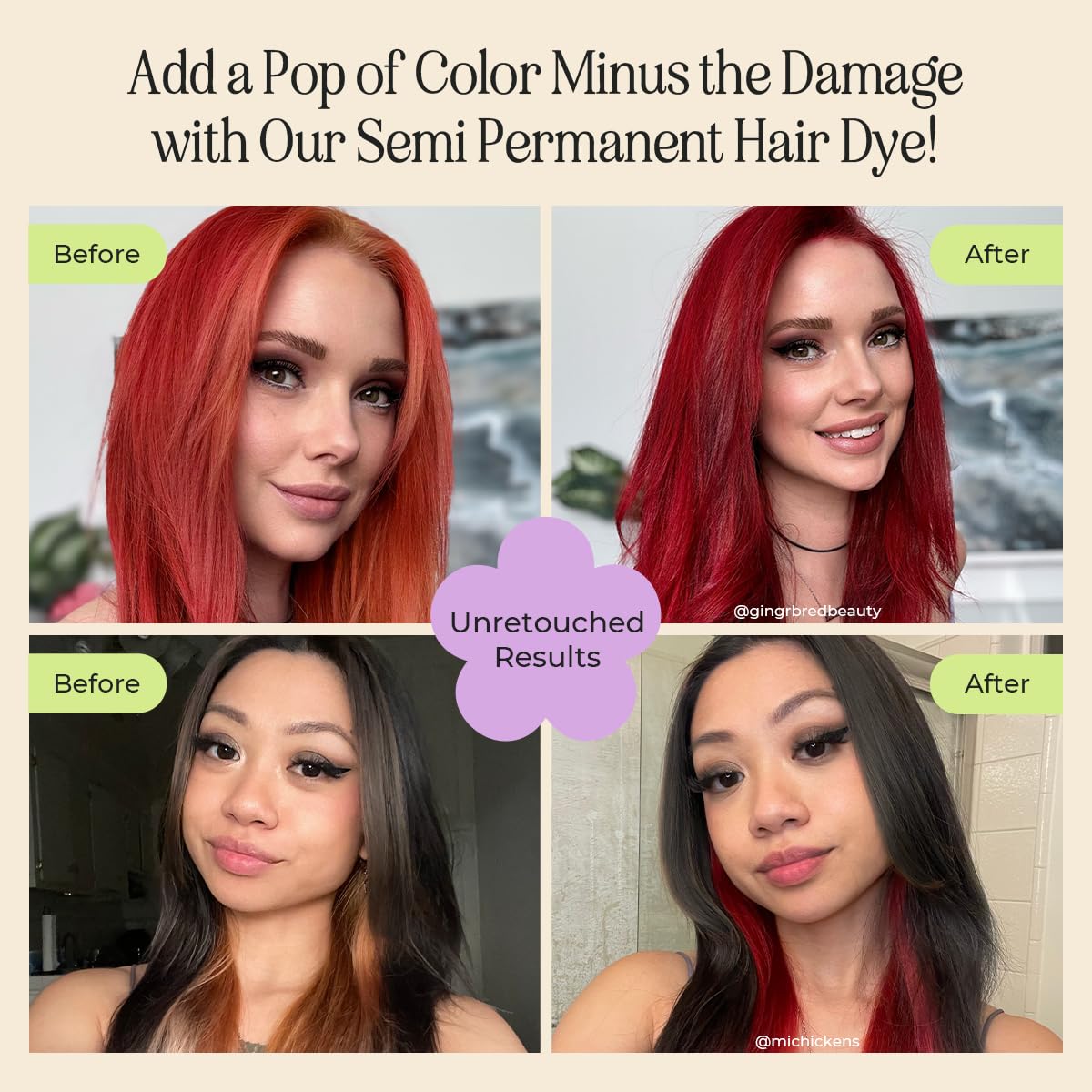 INH Semi Permanent Hair Color | Color Depositing Conditioner | Ruby Red Hair Dye | No Bleach & No Peroxide Temporary Tint for Women & Men | Vegan, Ammonia Free, & Sulfate Free | Ready to Use, 6oz