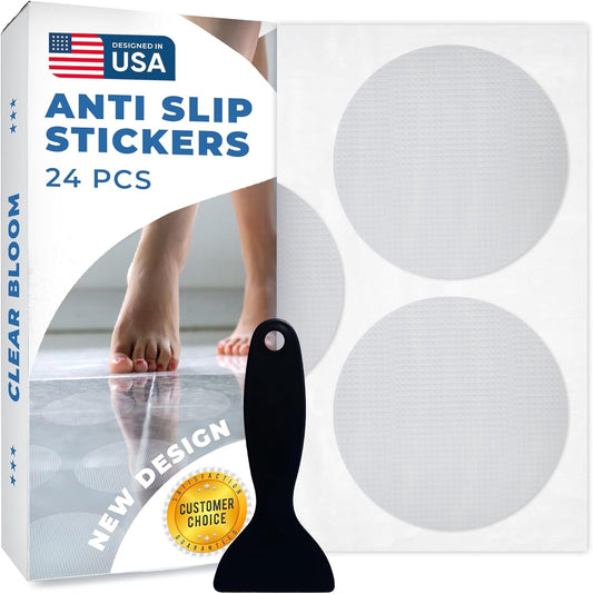 Anti Slip Shower Stickers 24 PCS, Invisible Non-Slip Shower Strips for Adults, Premium Adhesive Bath Tub Stickers (Clear)