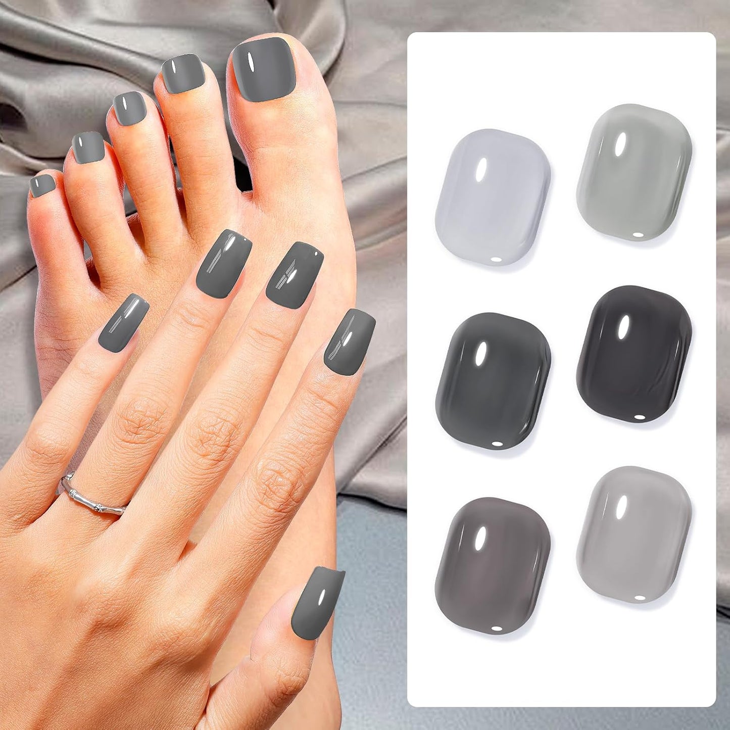 GELLEN Gray Nail Polish Set, Fall Winter Trendy Grey Regular Nail Polish Quick Air Dry 6 Dark Light Colors for Women Gifts DIY Fingernail Toe Nails Home Salon, Not Gel, Hema Free, Non-toxic, No Chip