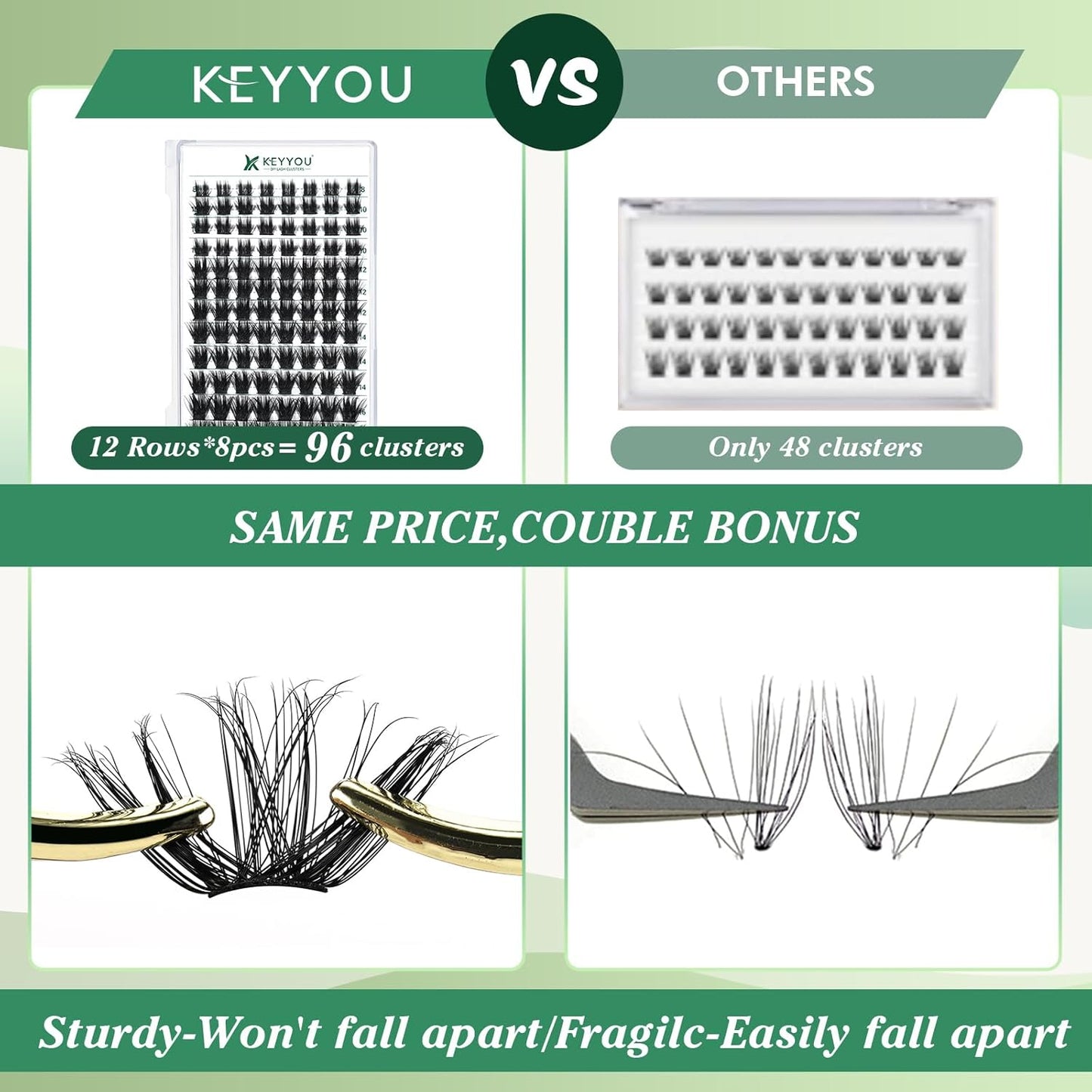 Lash Clusters 96pcs Individual Lashes Y22 D Curl 14mm Eyelash Clusters KEYYOU Volume Wispy Lash Extension Soft&Comfortable Easy DIY at Home(Y22,D-14mm)