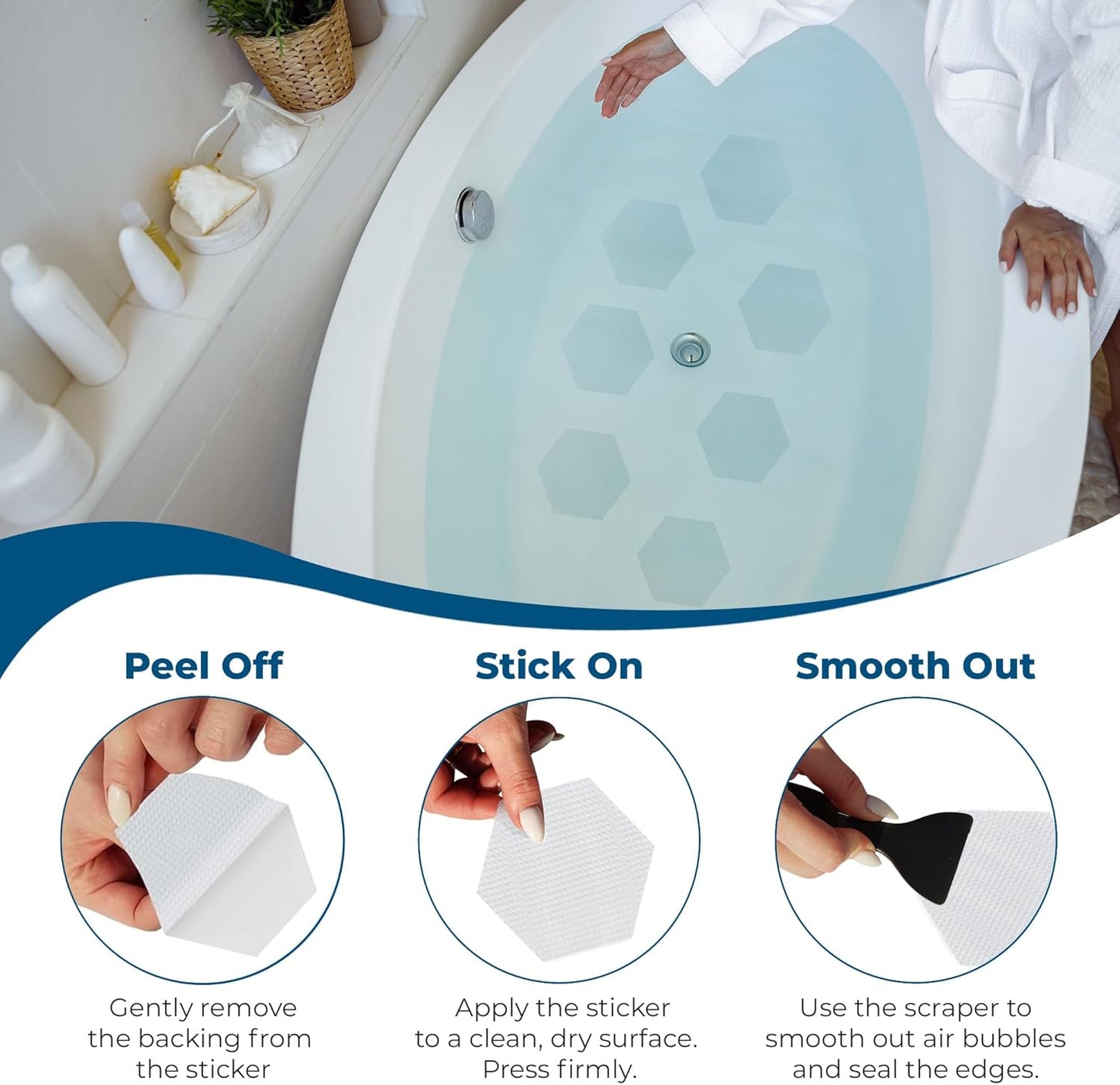 Homergy Anti Slip Shower Stickers 24 PCS, Invisible Non-Slip Shower Strips for Adults, Premium Adhesive Bath Tub Stickers (Clear)