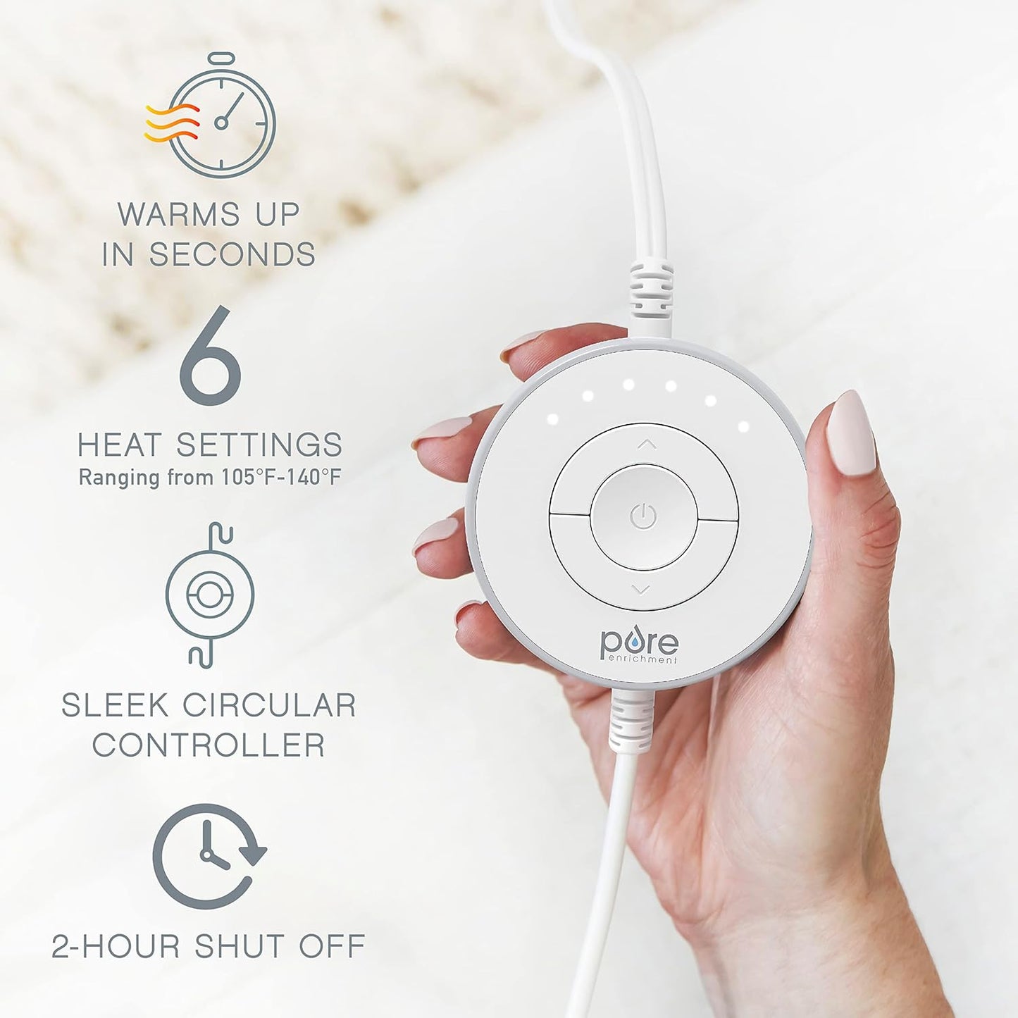 Pure Enrichment® PureRadiance™ Ultra-Wide Luxury Heating Pad for Cramps & Back Pain Relief, Patented Design, Soft Faux Fur & Micromink, 6 Heat Settings, Machine Washable, Large, 20”x24” (Golden Sands)