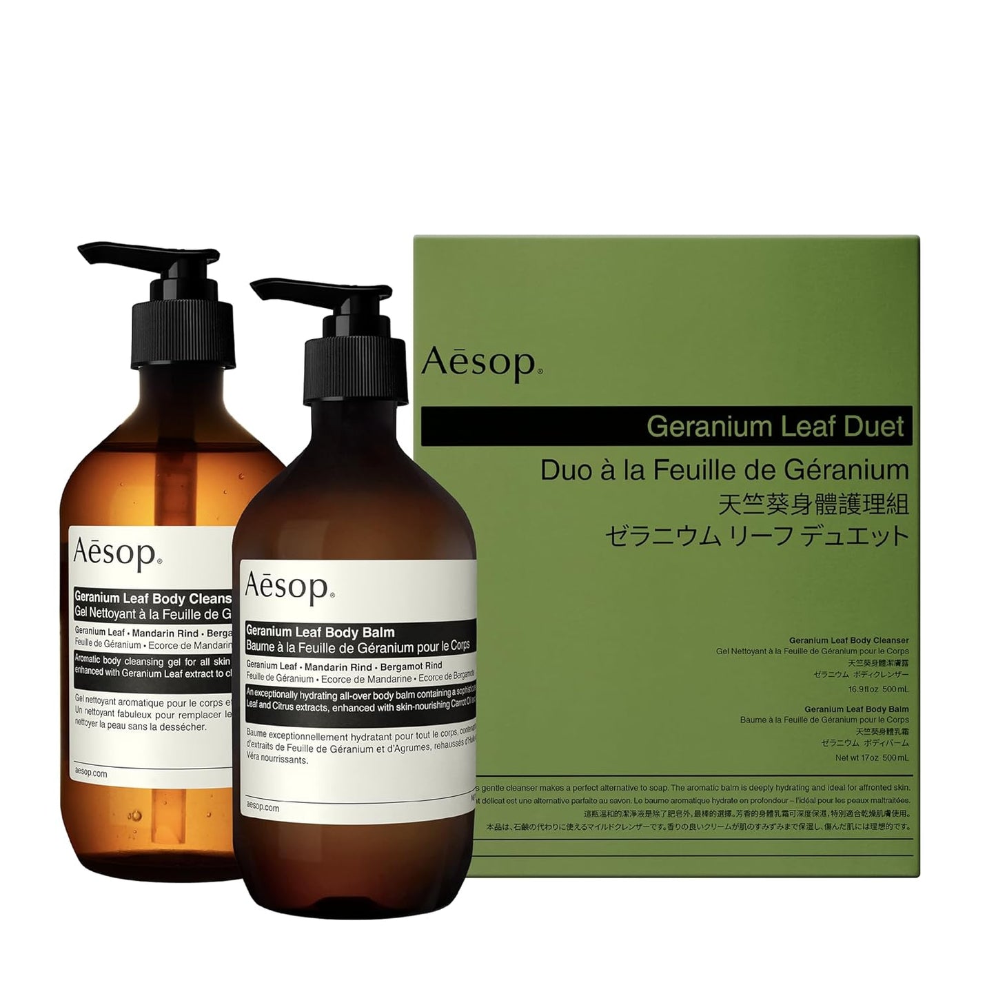 Aesop Geranium Leaf Duet | Gel Body Cleanser & Body Balm | Aromatic Pairing For Cleansed and Supple Skin | Paraben-Free, Cruelty-Free & Vegan |16.9 oz + 16.5 oz