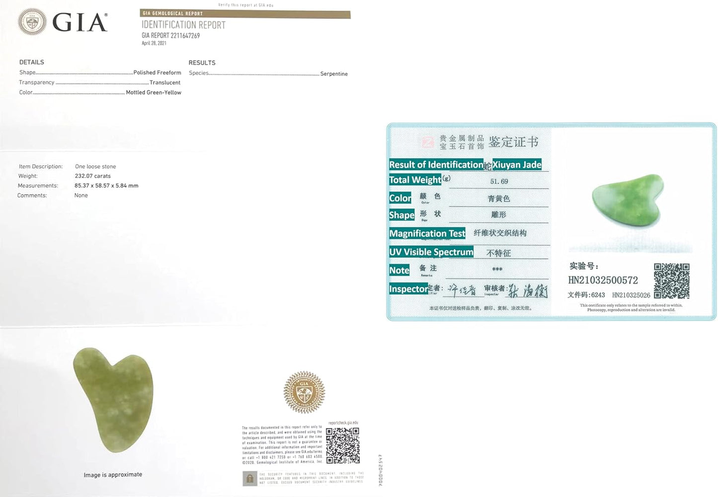 STARR-GIA Certified 100% Xiuyan Jade Gua Sha Massage Tool-Face Massager Reduces Puffiness-Gua Sha Facial Tools Promotes Blood Flow-Easy to Hold Face Sculpting Tool-Trigger Point Acupuncture