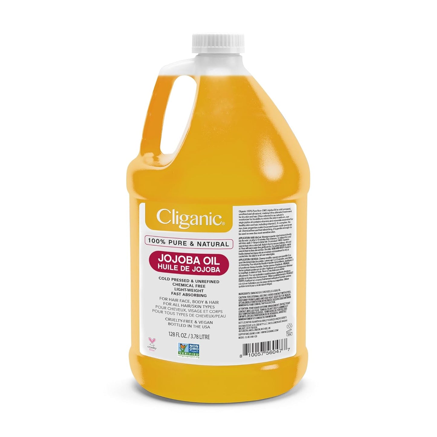 Cliganic Jojoba Oil Non-GMO, Bulk Gallon 128oz | 100% Pure for Skin, Hair & Face, Cold Pressed Natural Hexane Free - Hair Relaxer