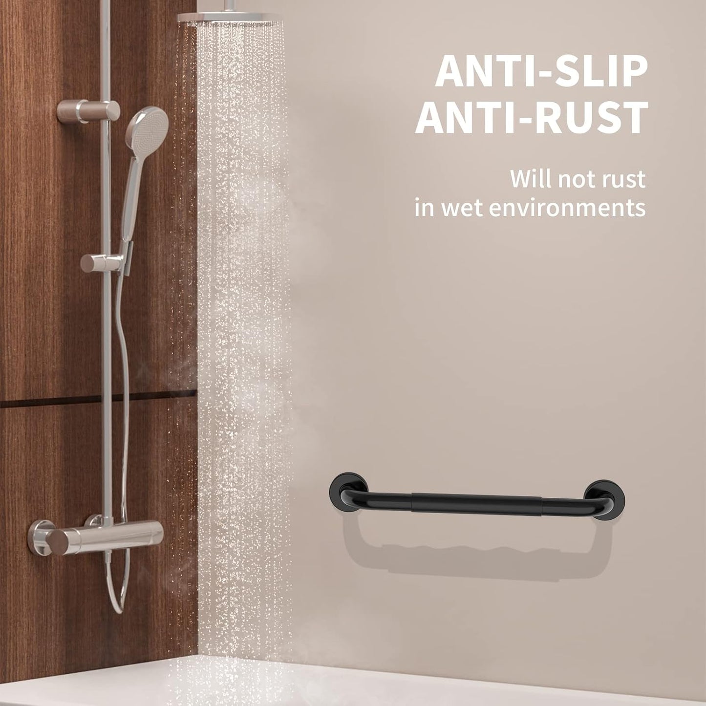 24 Inch Shower Grab Bar w/Anti Slip Rubber Grip, Munzong Black Stainless Steel Bathroom Grab Bar, Bathroom Balance Bar,Safety Handrail Support,Handicap Injury Elderly Senior Assist Bath Handle