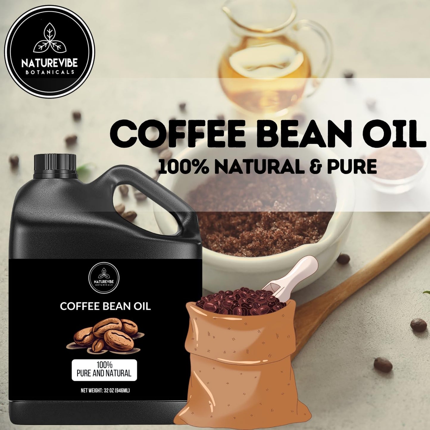 Naturevibe Botanicals Coffee Bean Oil 32 Ounces | 100% Pure and Natural | Great for Skin Care and Hair Care