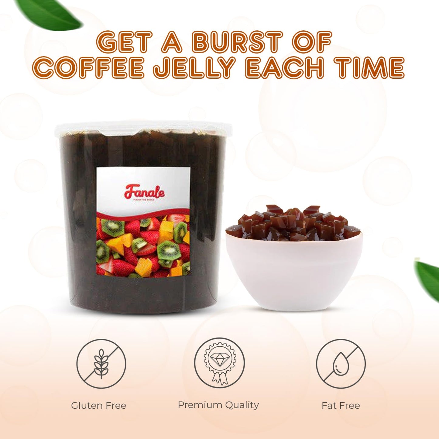 Fanale Coconut Jelly Topping nata de coco for Boba Tea | Ice Cream | Yogurt | Smoothie | Milk Tea | Desserts (Coffee, 7.26 lb) JEL011