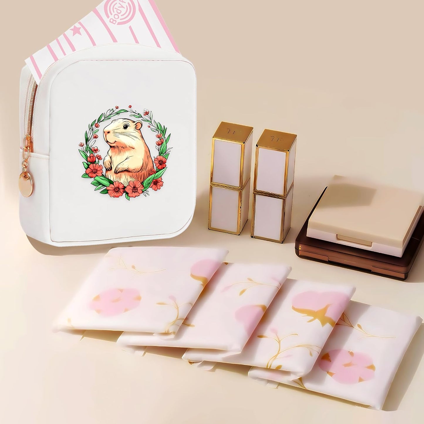 Capybara Mini Makeup Bag, Capybara Gift For Women Girls, Cute Portable Zipper Pouch Cosmetic Bag For Teen Girls Kids, Small Storage Bag For Sanitary Pad, Period napkin bag!