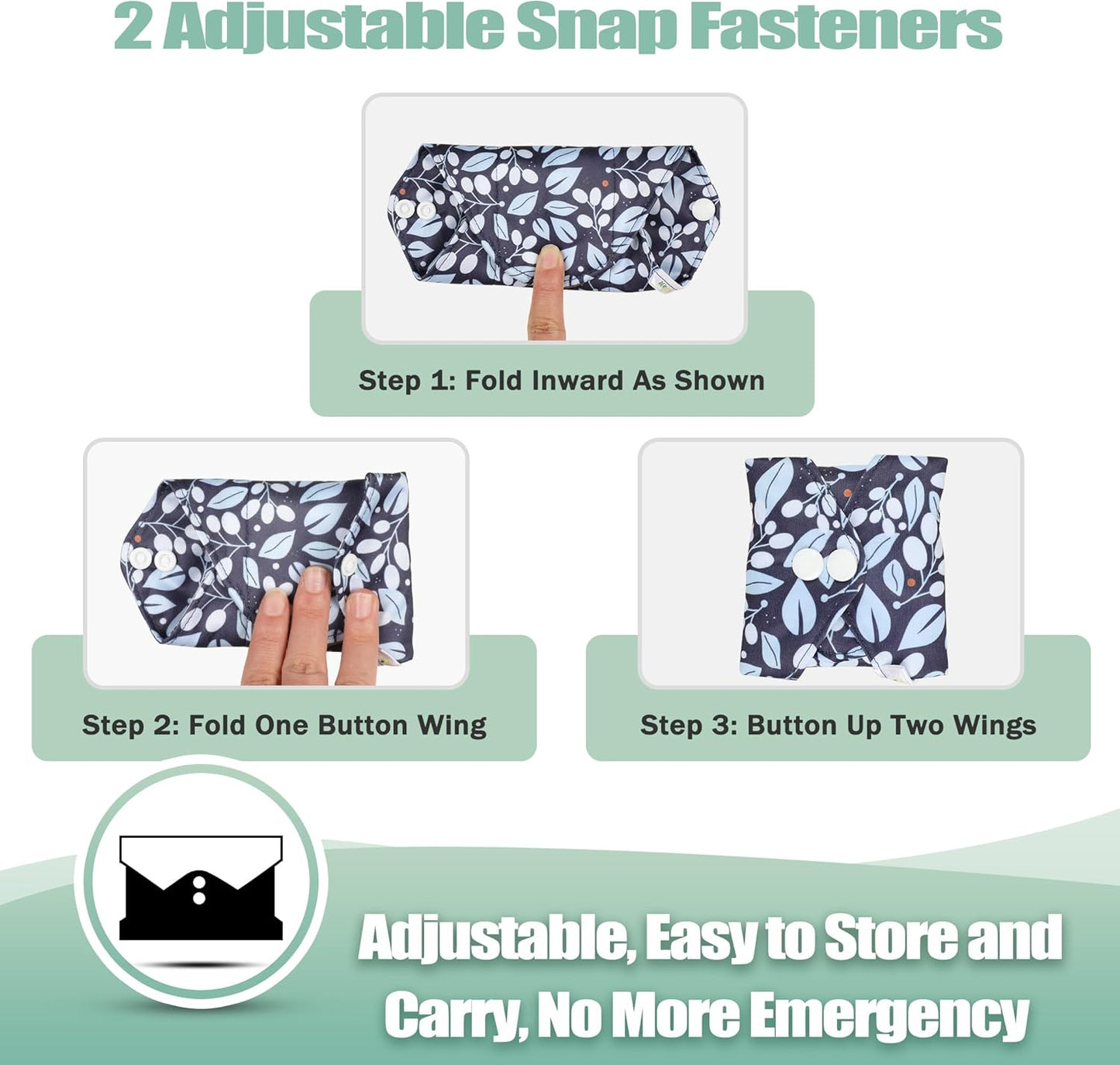 Wegreeco Reusable Cloth Sanitary Pads - Light Incontinence Pads - 1 Mini Wet Bag (Small, Leaves 02)