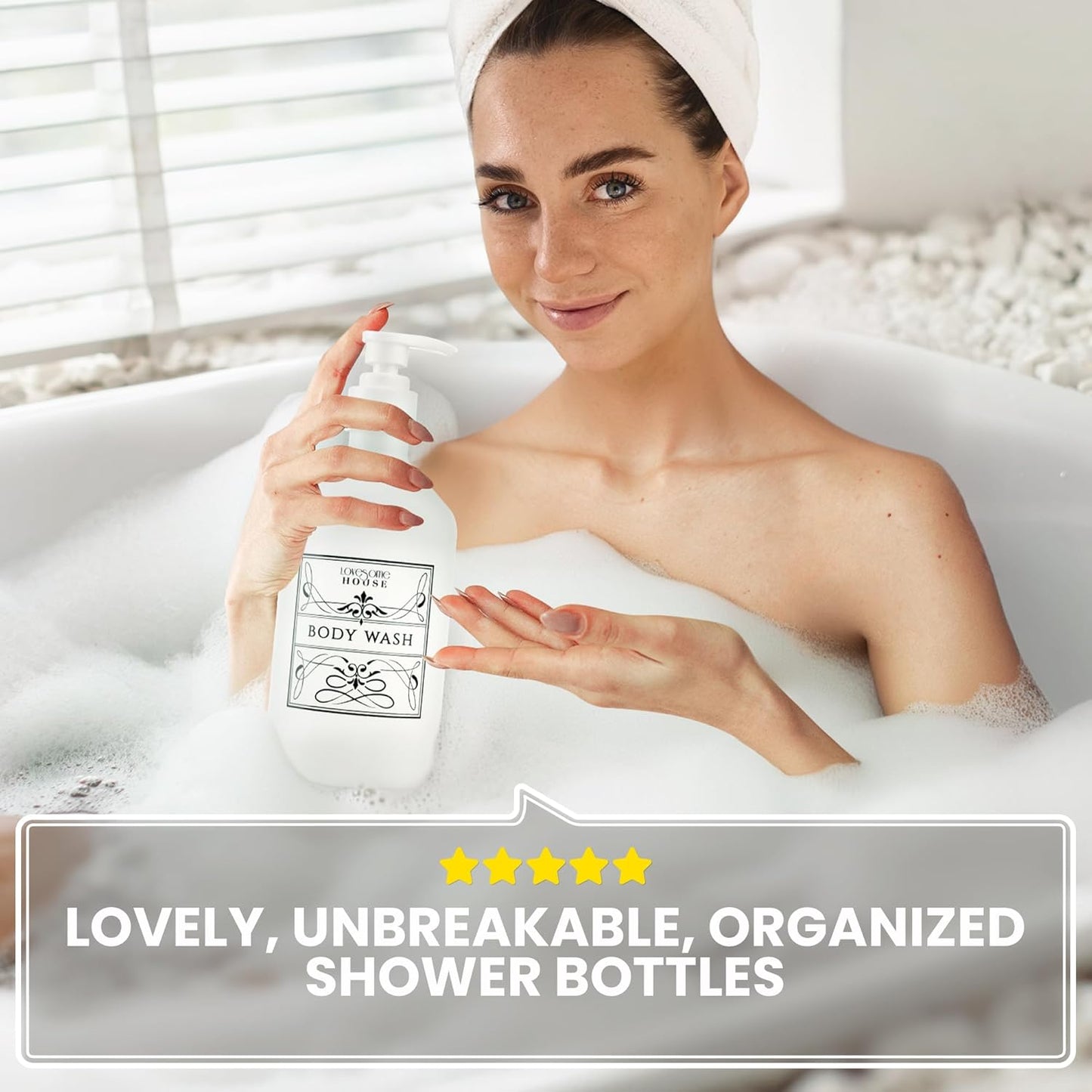 Refillable Shampoo and Conditioner Bottles - Stylish Shampoo and Conditioner Dispenser Bottles Set of 3-16 oz Empty Shower Soap Dispenser - Latest Bathroom Organization Solution