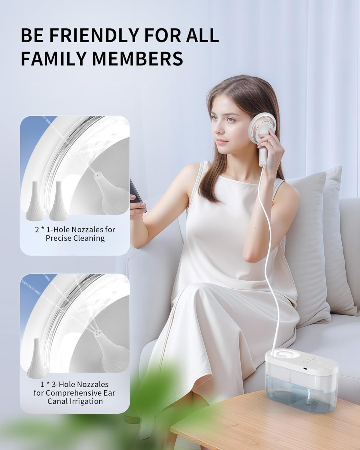 Electric Ear Wax Removal Kit - Water Powered Ear Irrigation System with Sewage Collection, 4 Clean Modes, Safe & Effective, 3 Ear Tips for Adults